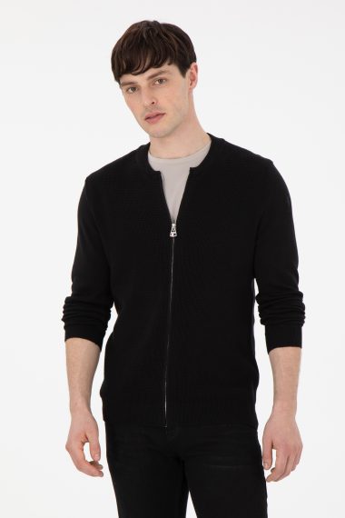 ژاکت تریکو بیسیک یقه گرد سیاه  رگولار آستین بلند مردانه یو اس پولو | US POLO ASSN