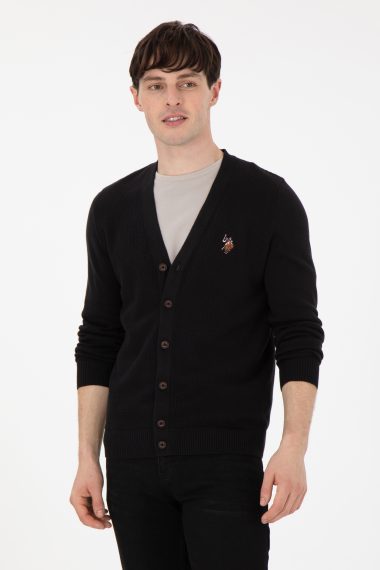 ژاکت تریکو بیسیک یقه هفت سیاه  رگولار آستین بلند مردانه یو اس پولو | US POLO ASSN