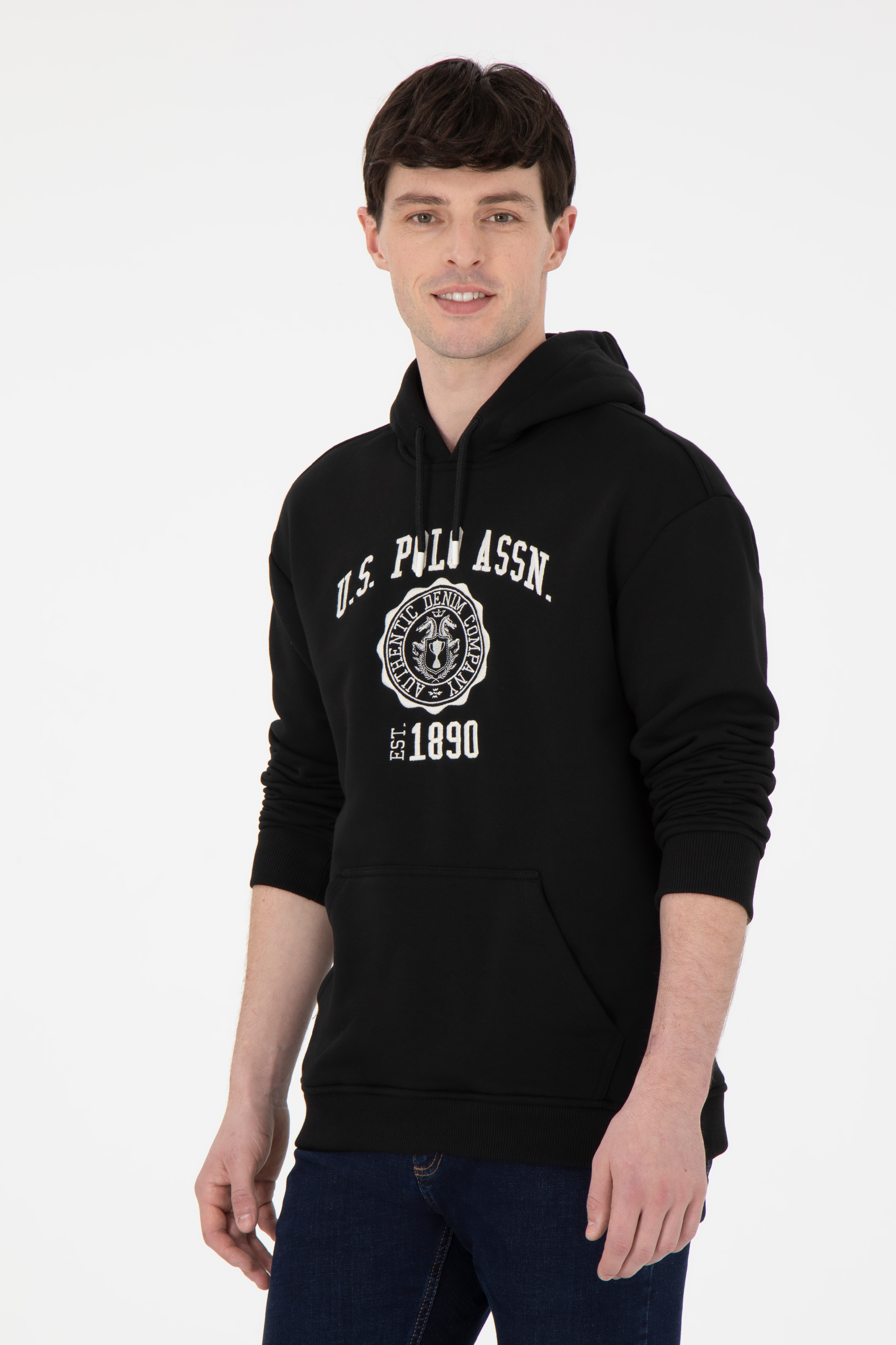 سویشرت هودی سیاه ریلکس آستین بلند مردانه یو اس پولو | US POLO ASSN