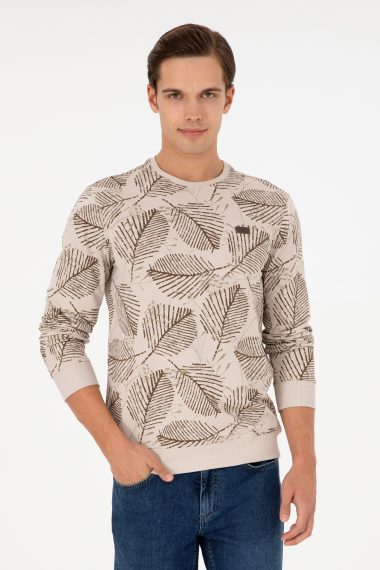 سویشرت یقه گرد شتری  رگولار آستین بلند مردانه یو اس پولو | US POLO ASSN