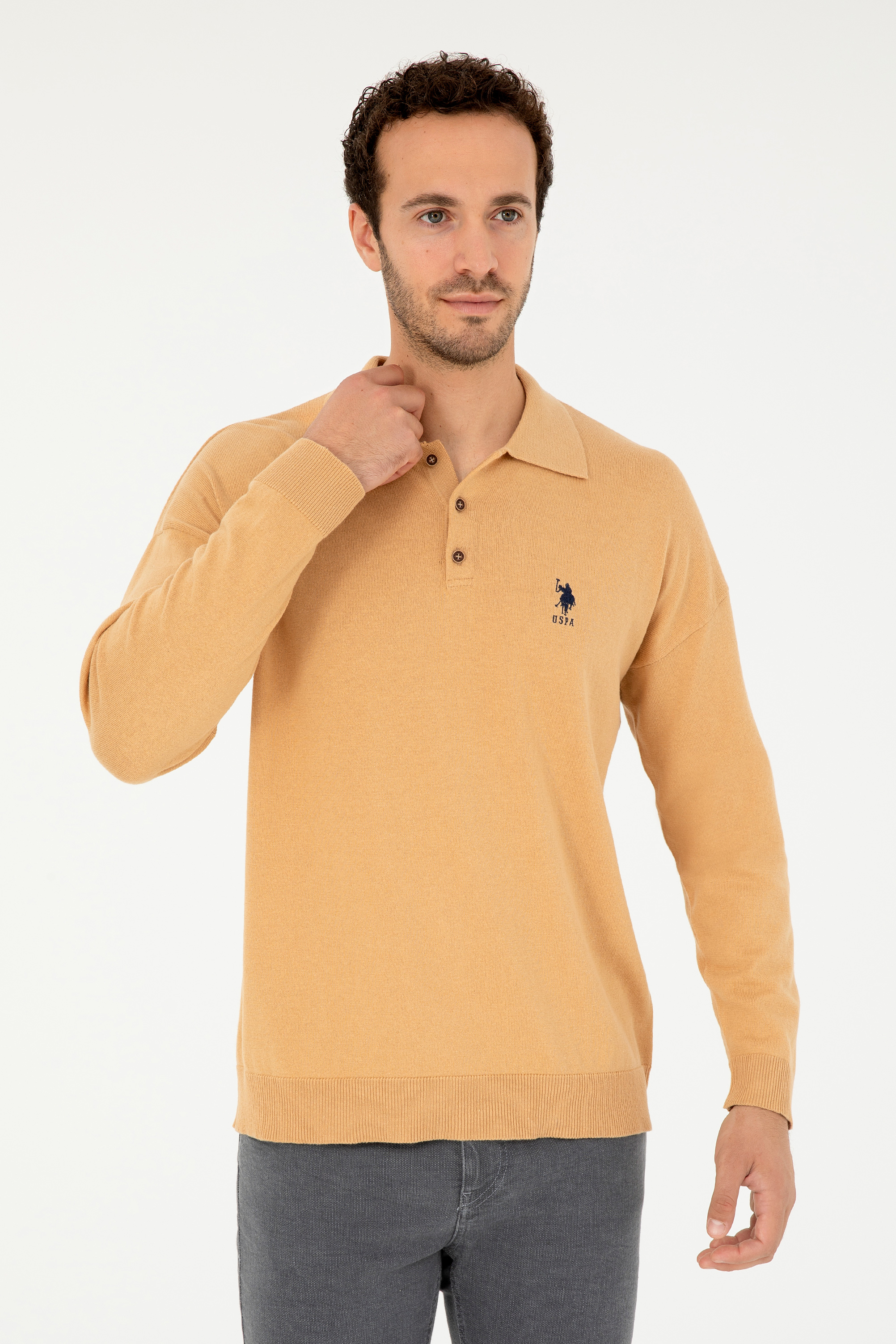 بافت بیسیک یقه پولو شتری رگولار مردانه یو اس پولو | US POLO ASSN