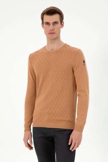 بافت یقه گرد شتری  اندامی  مردانه یو اس پولو | US POLO ASSN