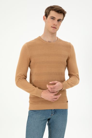 بافت یقه گرد شتری  اندامی  مردانه یو اس پولو | US POLO ASSN