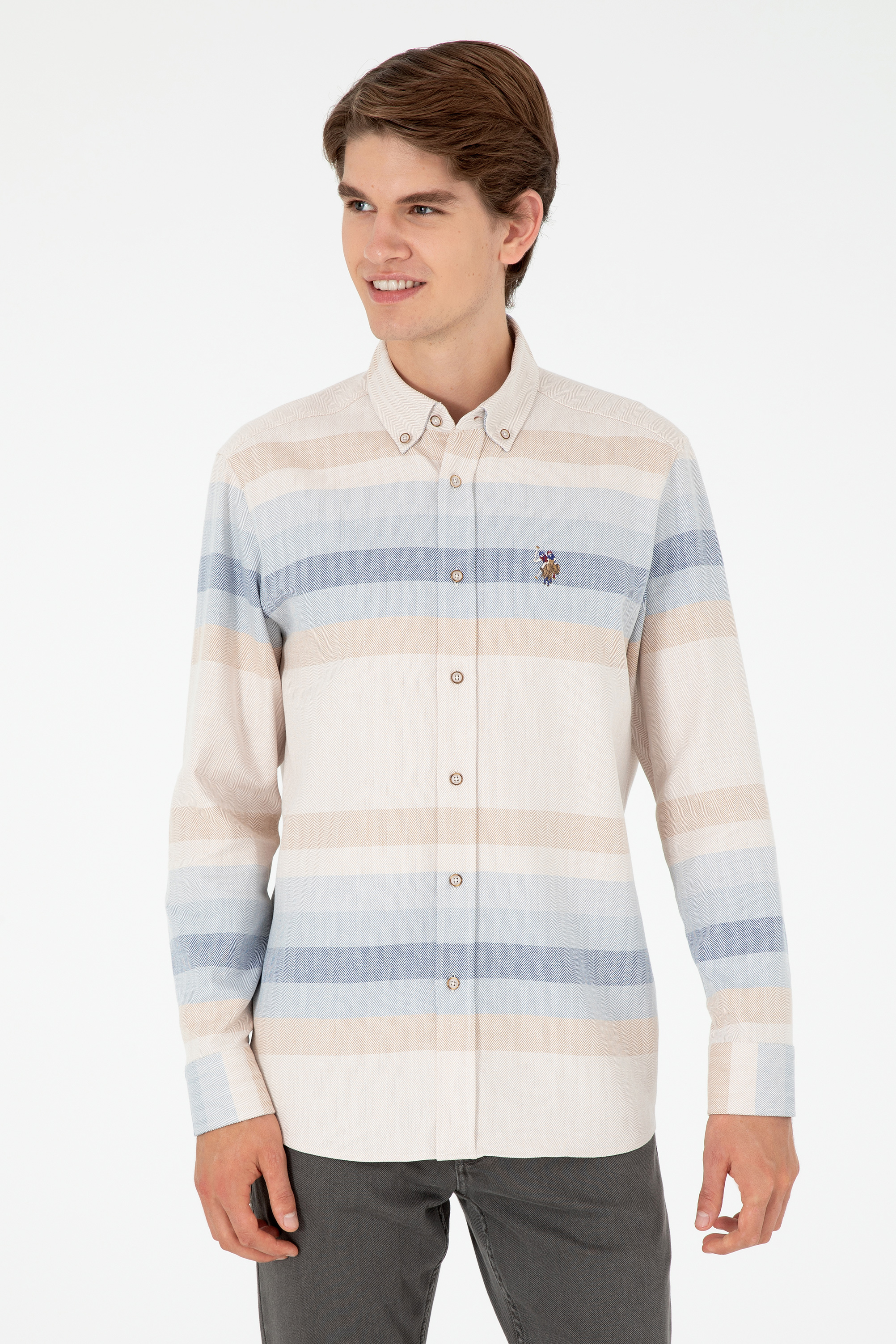 پیراهن شتری ریلکس مردانه یو اس پولو | US POLO ASSN