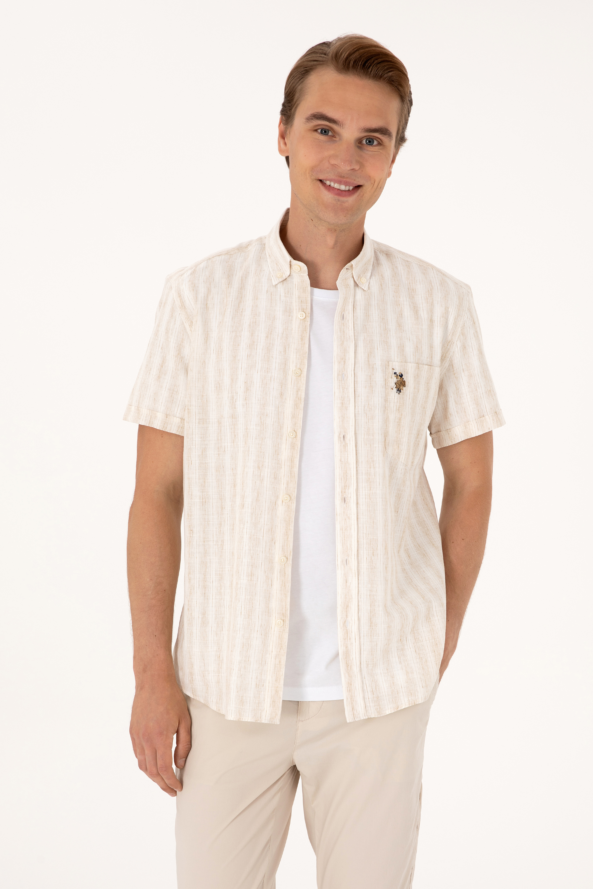 پیراهن شتری رگولار مردانه یو اس پولو | US POLO ASSN