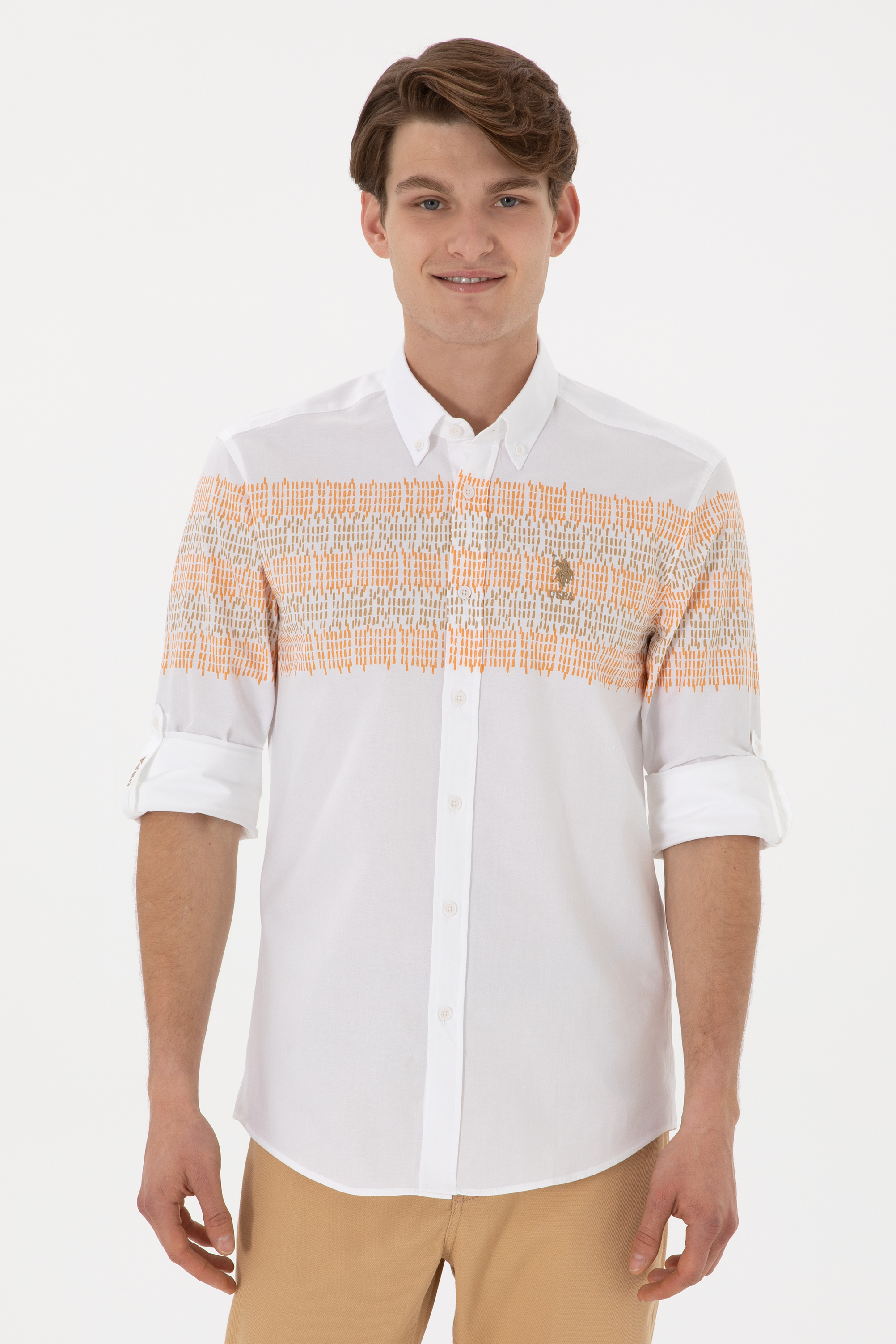پیراهن شتری اندامی مردانه یو اس پولو | US POLO ASSN