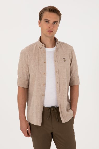 پیراهن  شتری  رگولار  مردانه یو اس پولو | US POLO ASSN