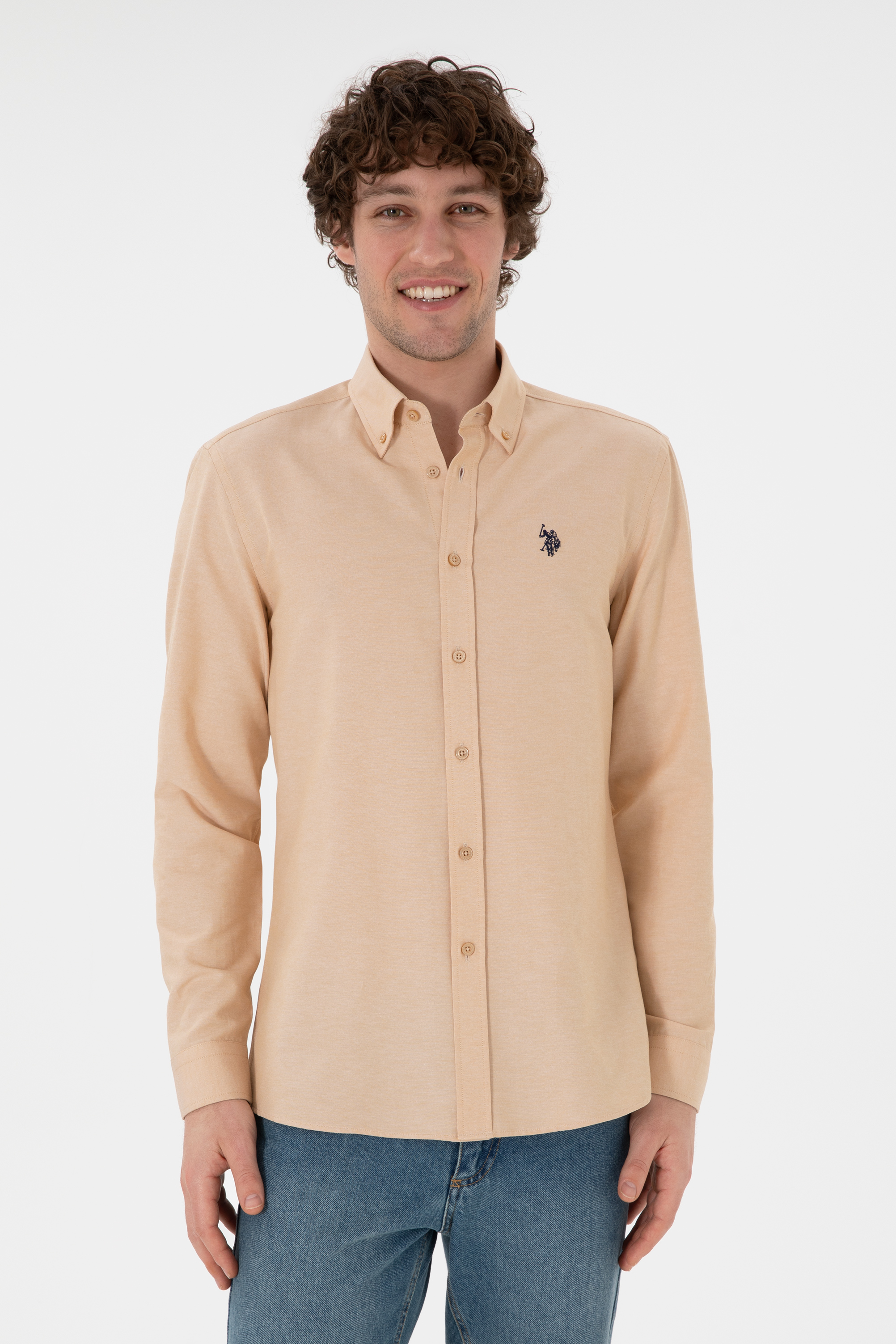 پیراهن شتری اندامی مردانه یو اس پولو | US POLO ASSN