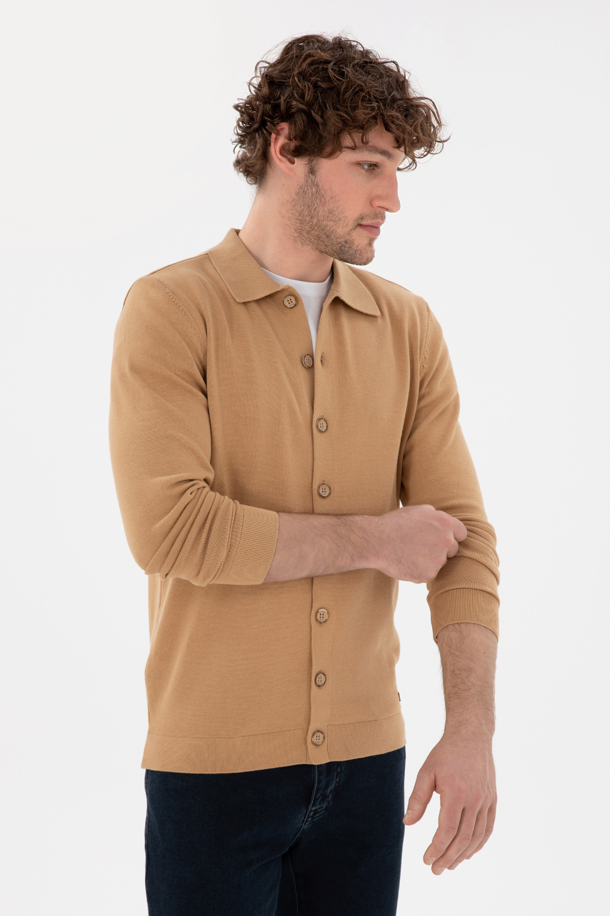 ژاکت تریکو بیسیک شتری رگولار مردانه یو اس پولو | US POLO ASSN