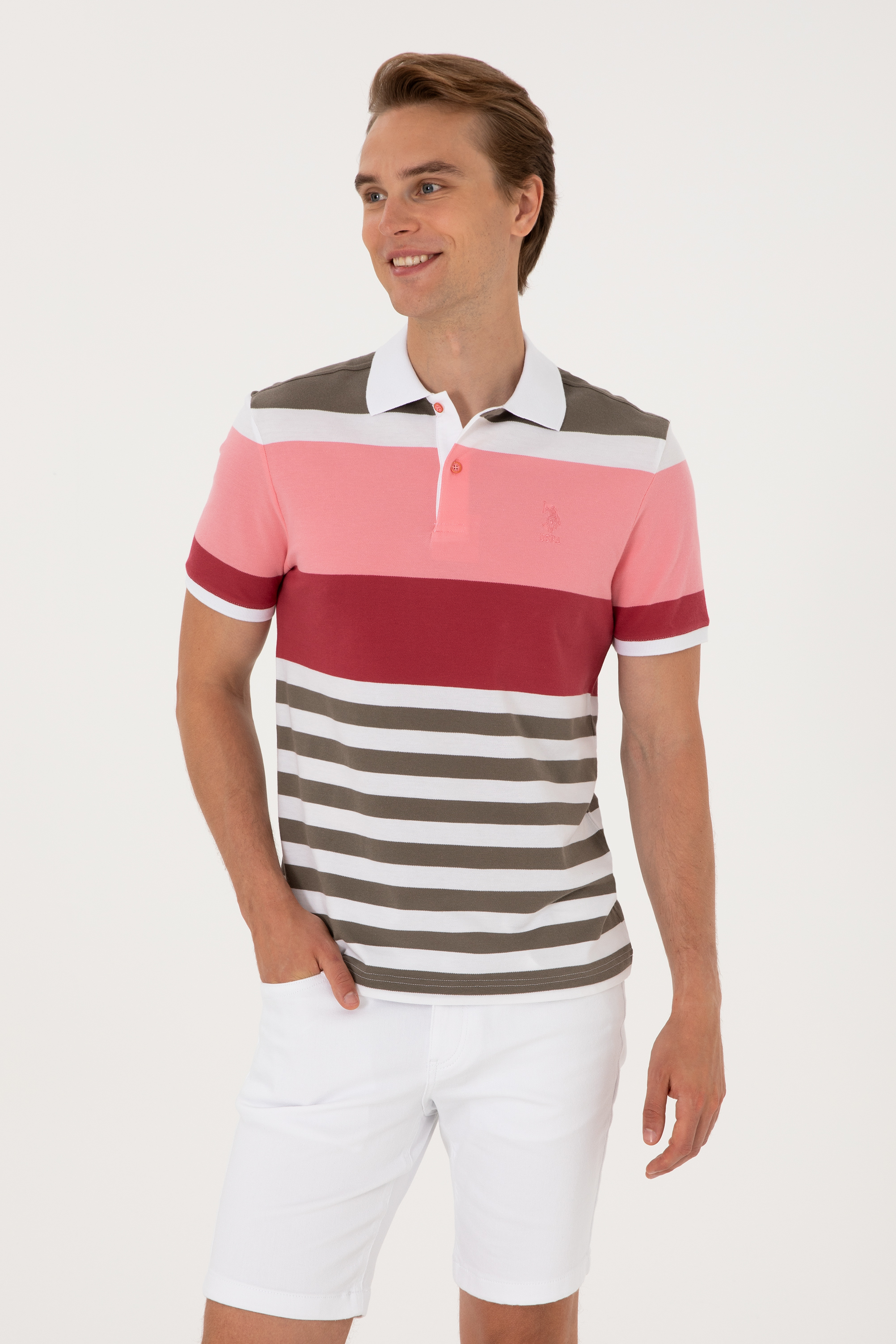 تی شرت یقه پولو صورتی رگولار مردانه یو اس پولو | US POLO ASSN