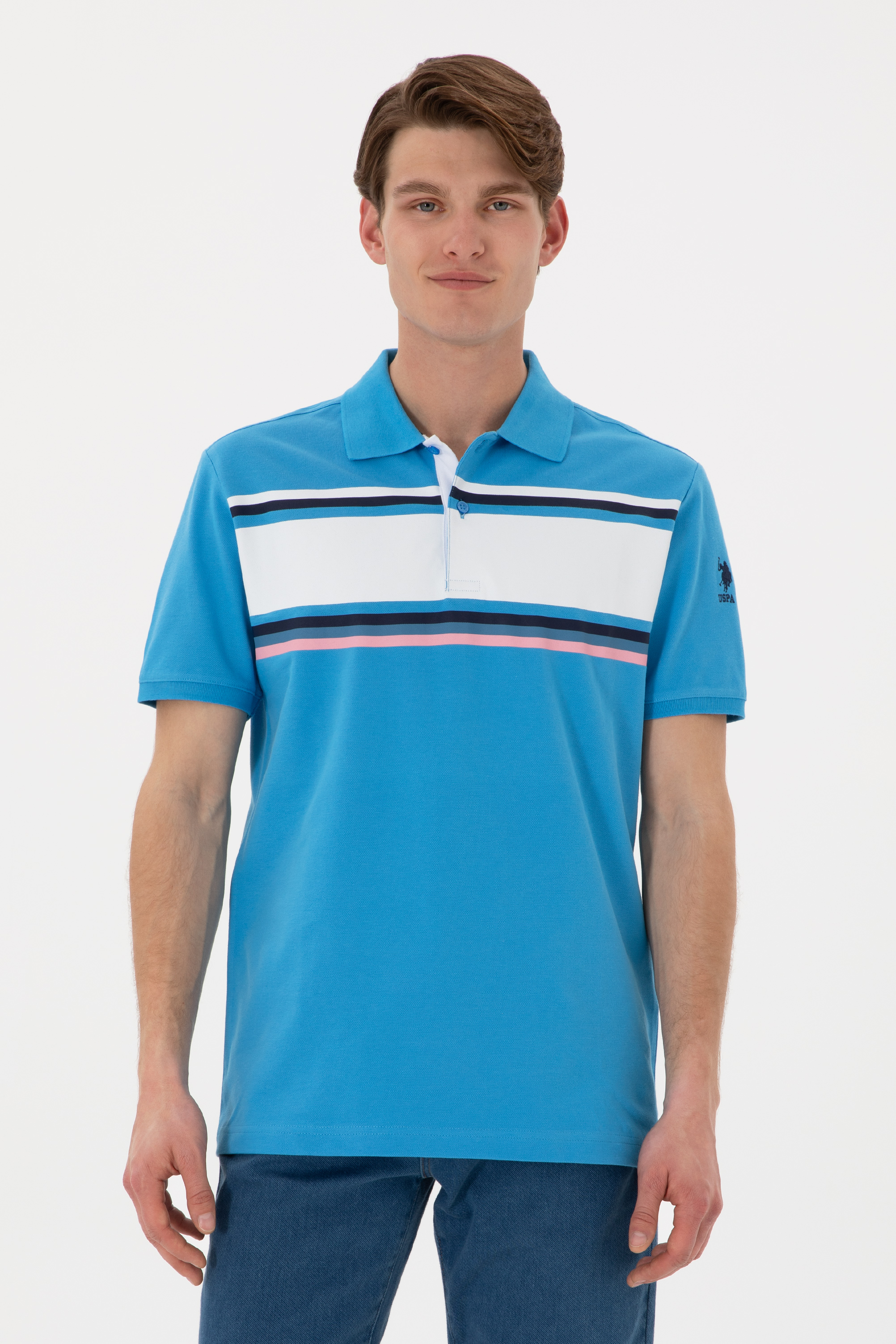 تی شرت یقه پولو فیروزه ای رگولار مردانه یو اس پولو | US POLO ASSN
