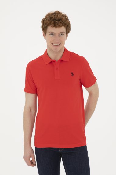 تی شرت بیسیک یقه پولو قرمز  اندامی آستین کوتاه مردانه یو اس پولو | US POLO ASSN