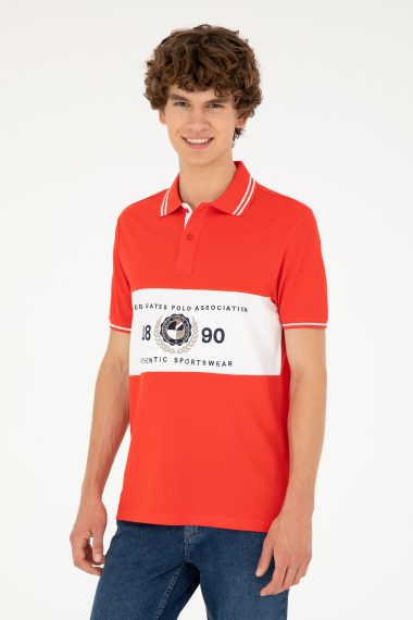 تی شرت یقه پولو قرمز  رگولار آستین کوتاه مردانه یو اس پولو | US POLO ASSN