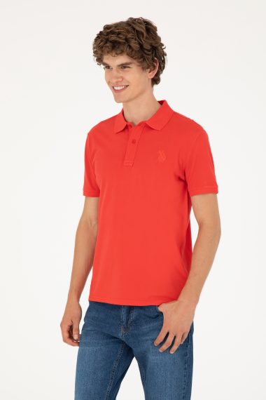 تی شرت بیسیک یقه پولو قرمز  اندامی آستین کوتاه مردانه یو اس پولو | US POLO ASSN
