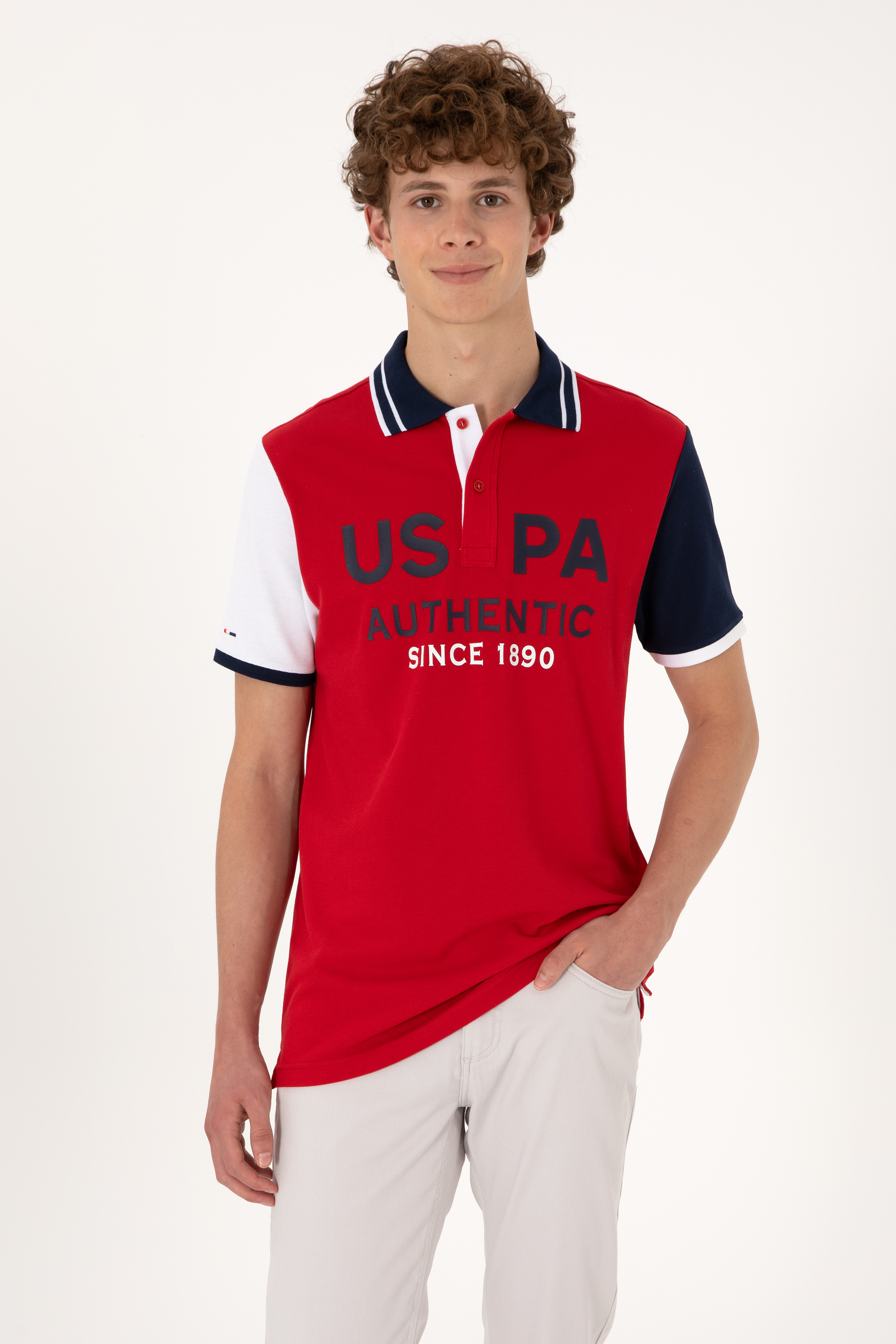 تی شرت یقه پولو قرمز رگولار مردانه یو اس پولو | US POLO ASSN