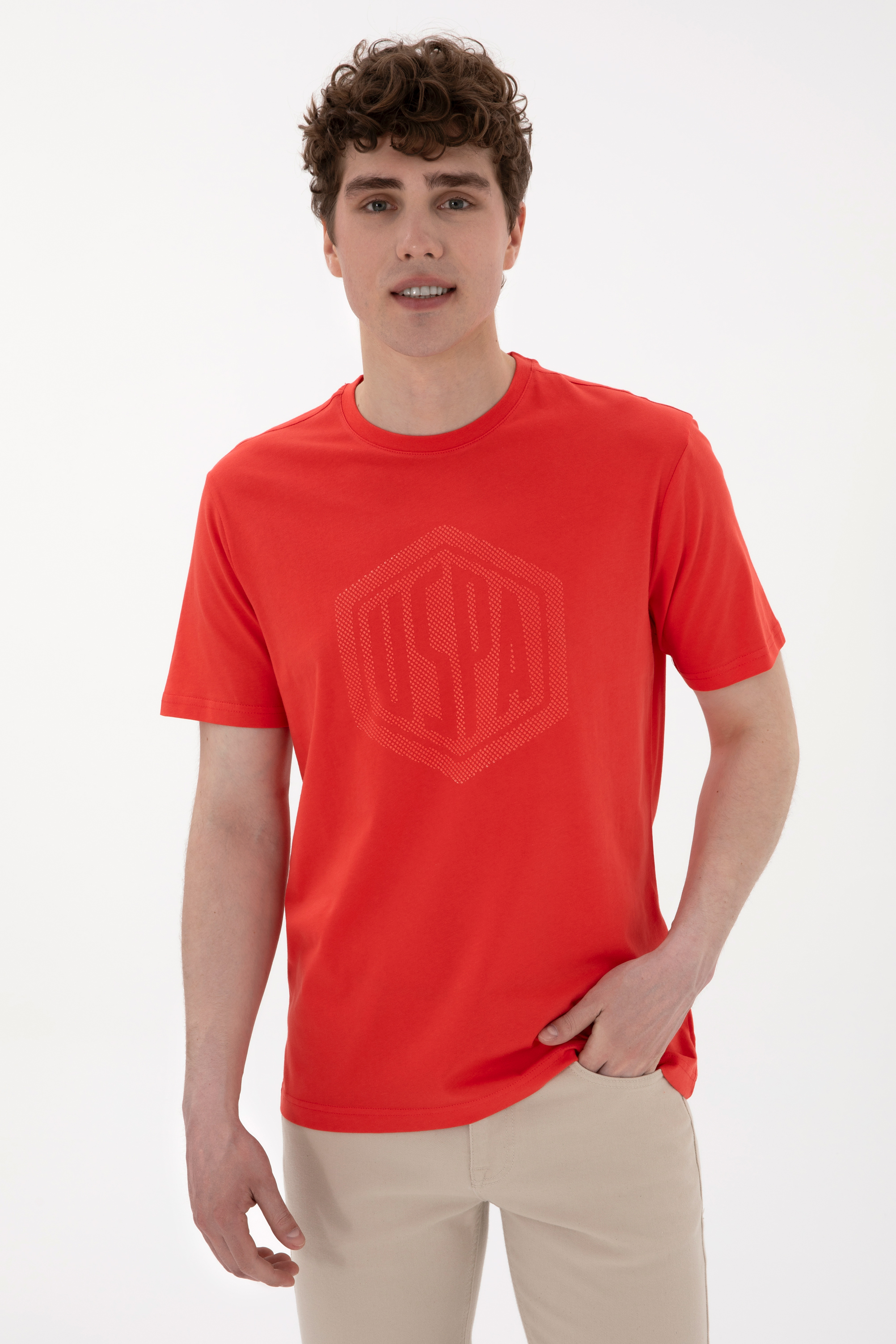 تی شرت یقه گرد قرمز رگولار مردانه یو اس پولو | US POLO ASSN