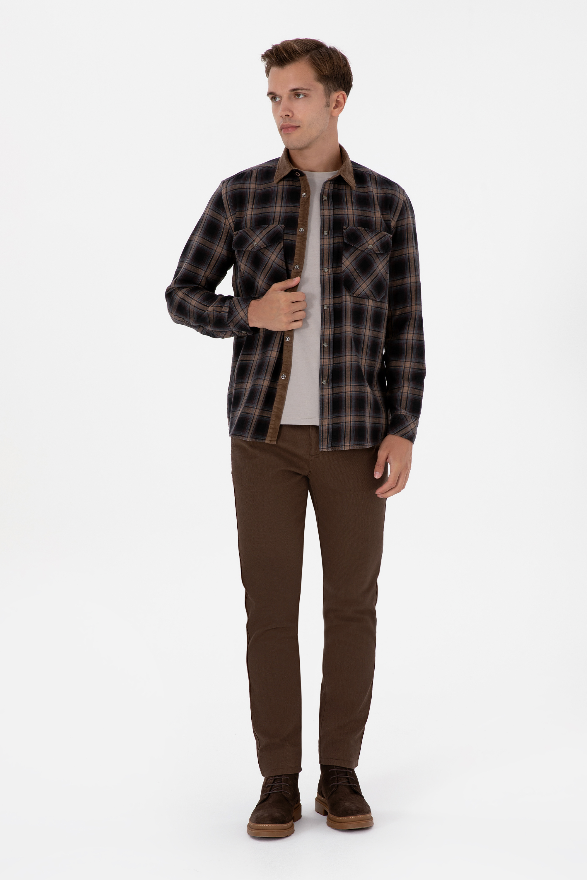 شلوار کانواس / چینو قهوه ای اندامی مردانه یو اس پولو | US POLO ASSN