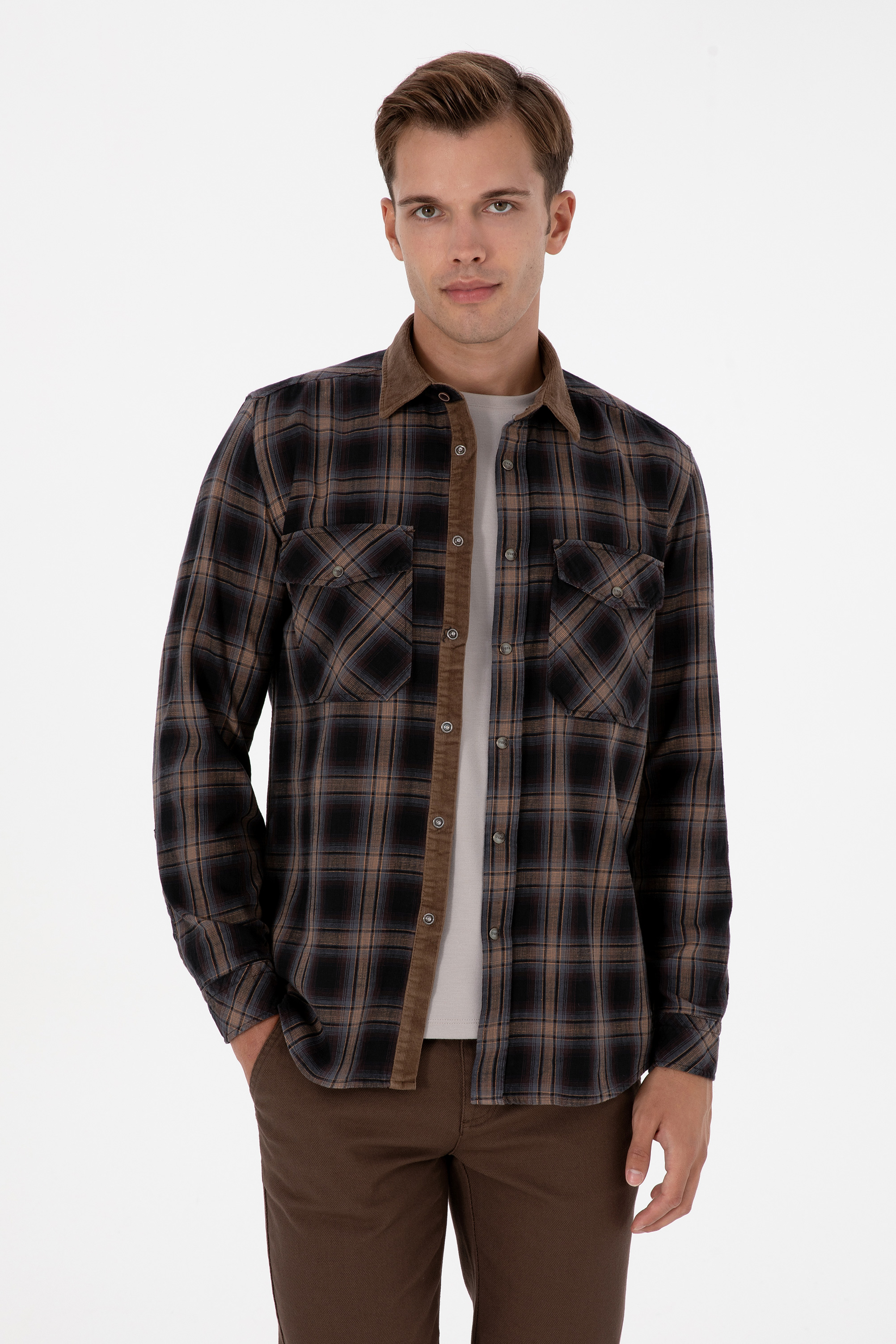 پیراهن قهوه ای رگولار مردانه یو اس پولو | US POLO ASSN