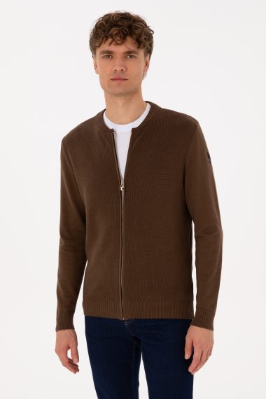 ژاکت تریکو بیسیک  قهوه ای  رگولار  مردانه یو اس پولو | US POLO ASSN