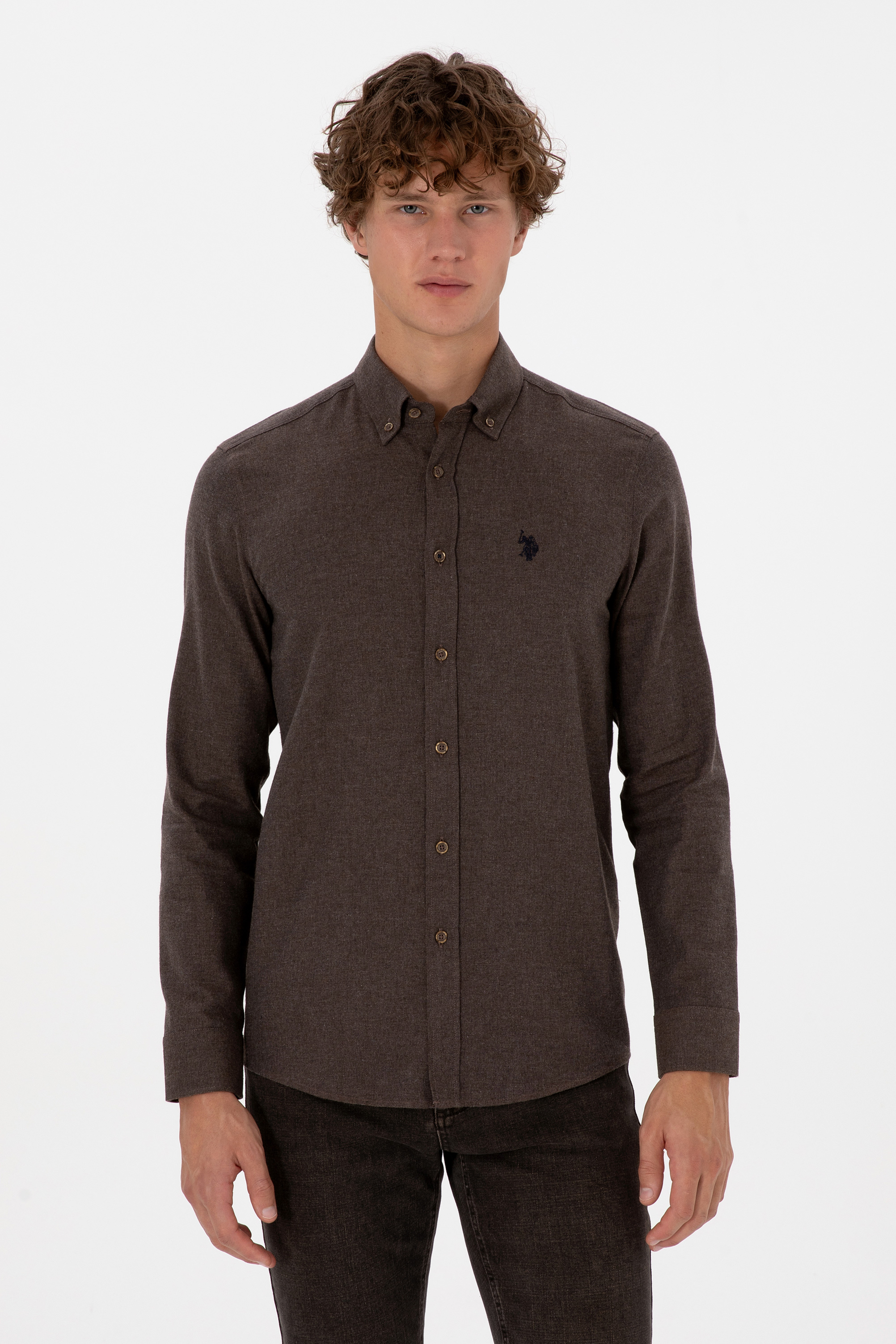 پیراهن قهوه ای اندامی مردانه یو اس پولو | US POLO ASSN