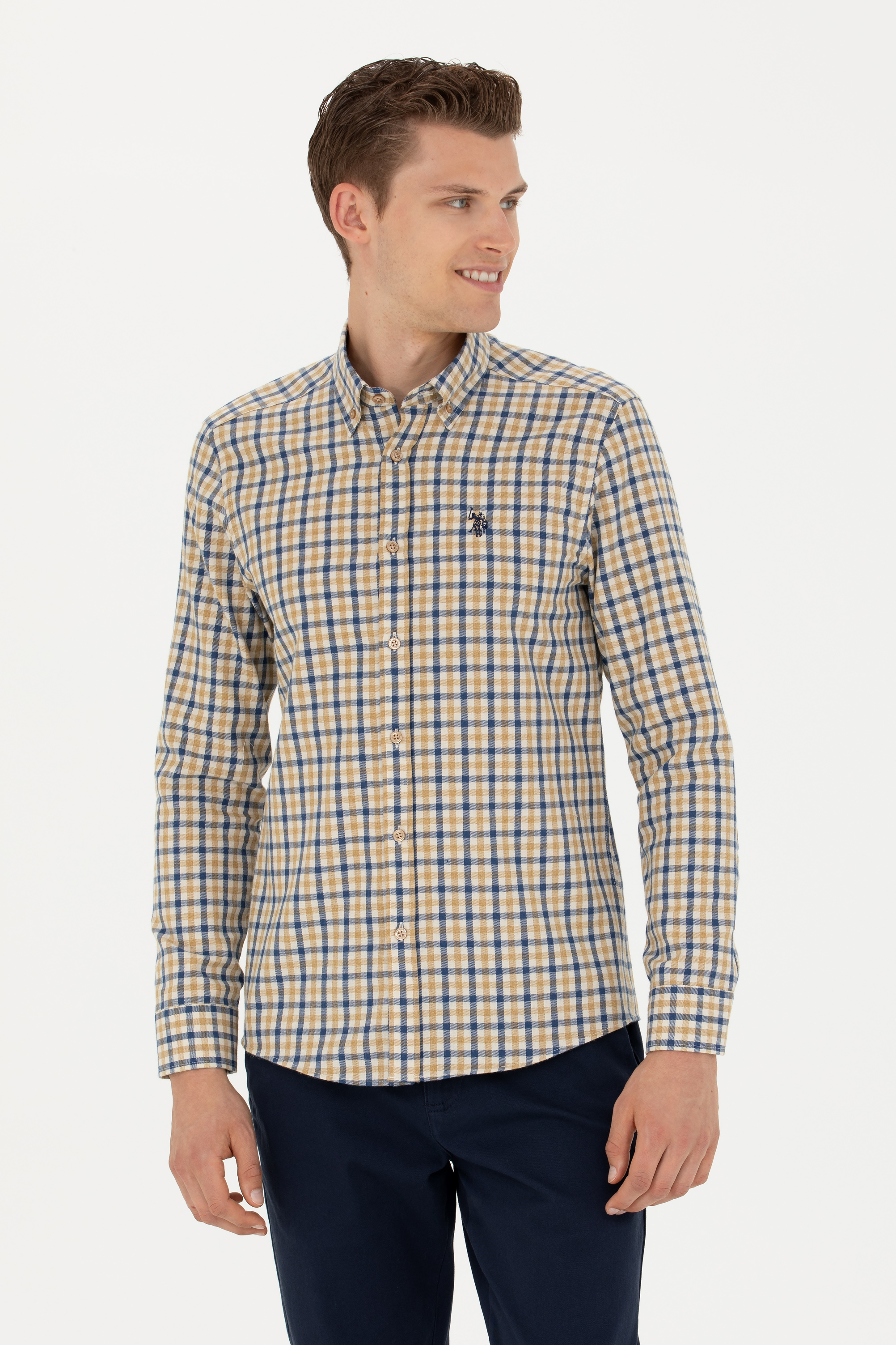 پیراهن کرمی اندامی مردانه یو اس پولو | US POLO ASSN