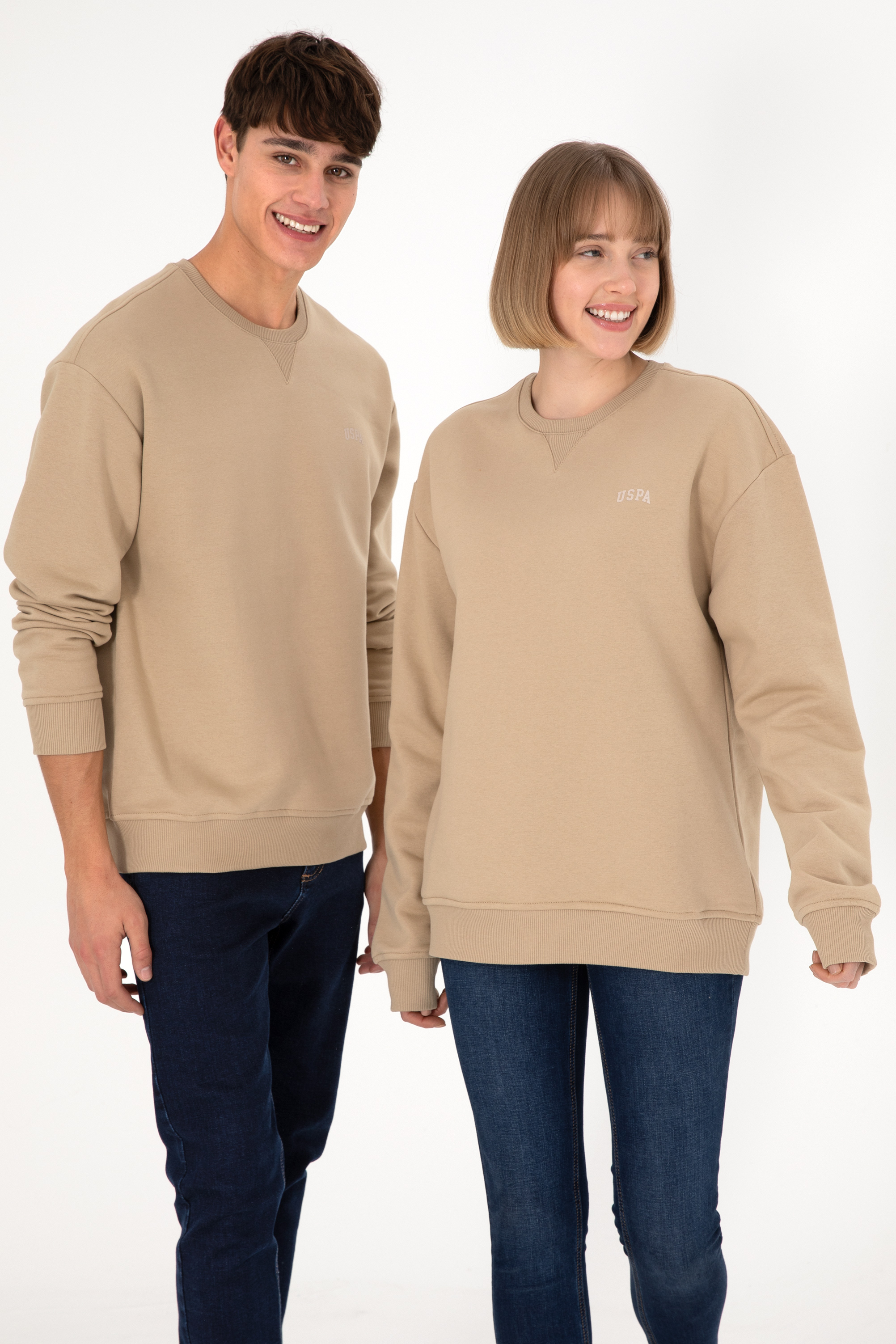 سویشرت یقه گرد کرمی ریلکس مردانه یو اس پولو | US POLO ASSN