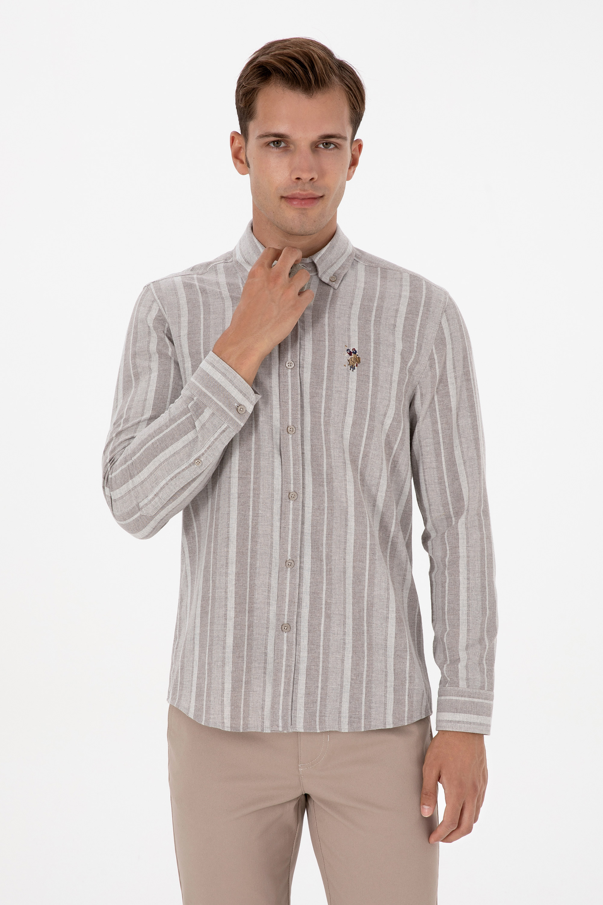 پیراهن قهوه ای روشن رگولار مردانه یو اس پولو | US POLO ASSN