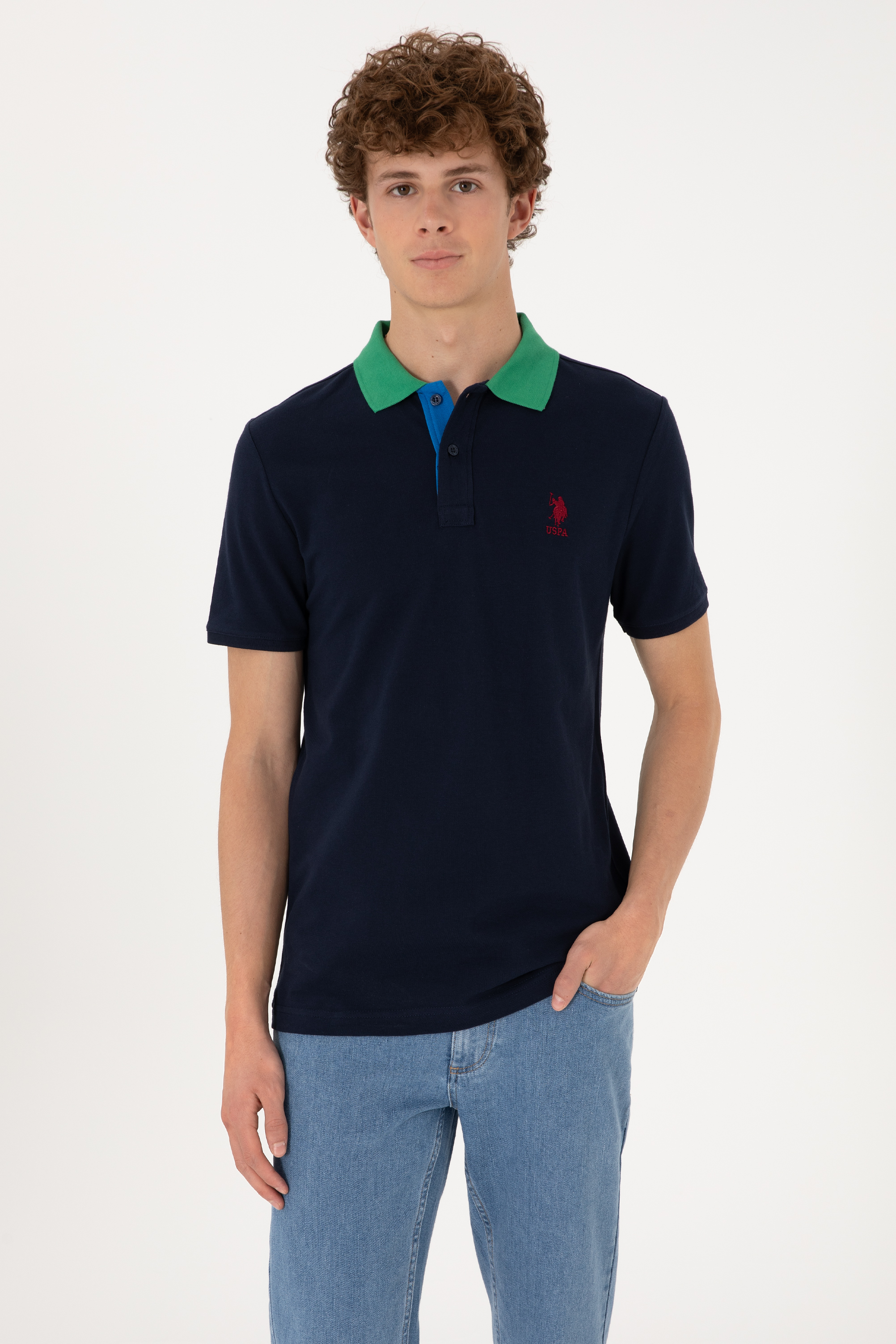 تی شرت یقه پولو لاجورد رگولار مردانه یو اس پولو | US POLO ASSN