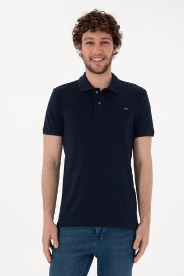 تی شرت بیسیک یقه پیراهنی لاجورد  اندامی آستین کوتاه مردانه یو اس پولو | US POLO ASSN