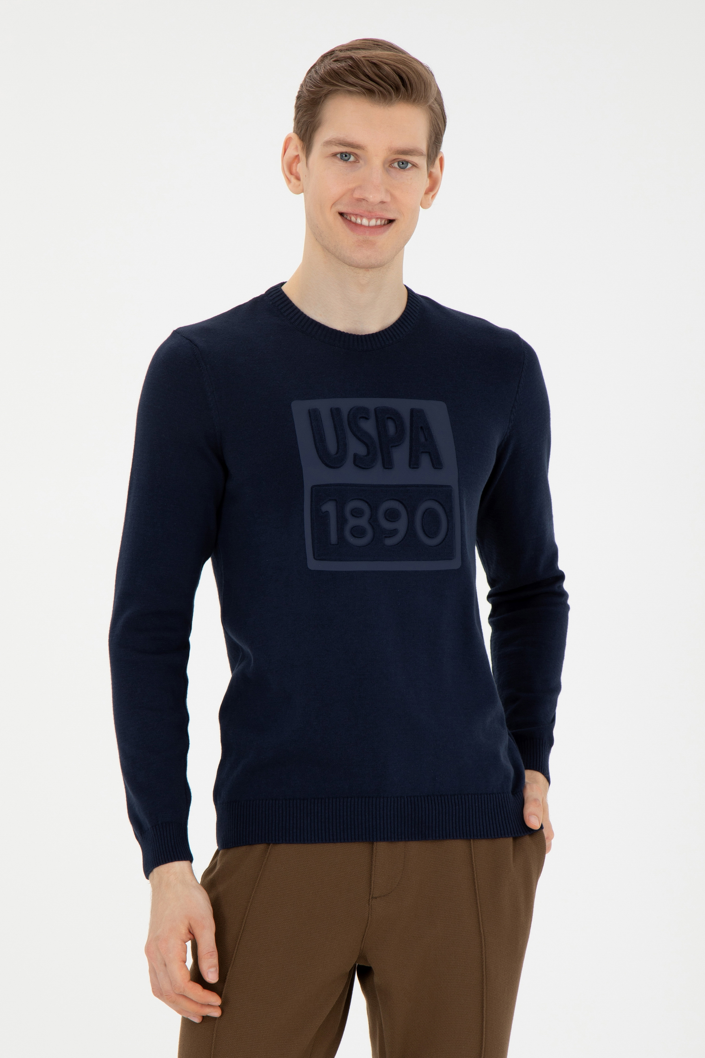 بافت یقه گرد لاجورد اندامی مردانه یو اس پولو | US POLO ASSN