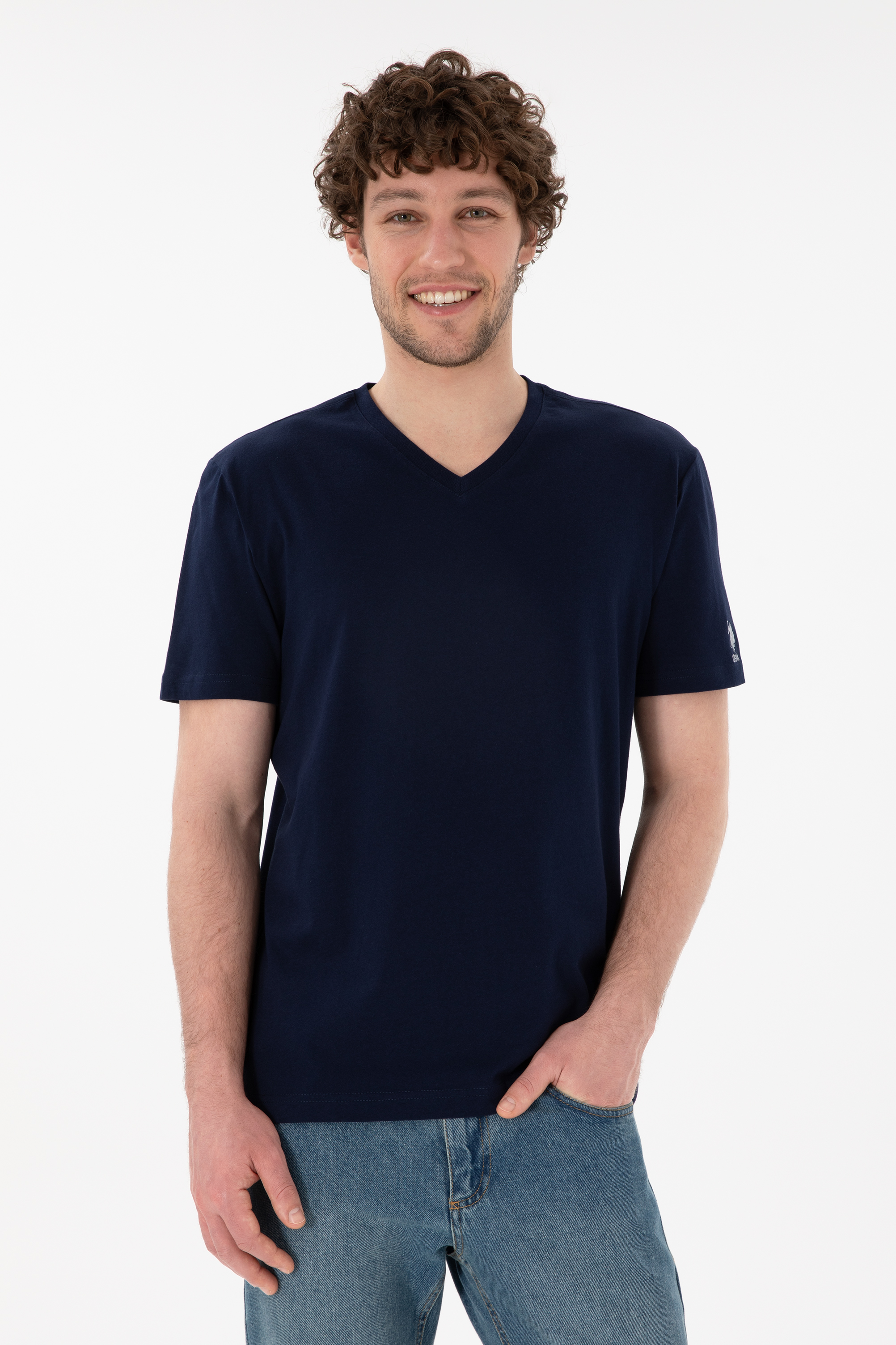 تی شرت بیسیک یقه هفت لاجورد رگولار آستین کوتاه مردانه یو اس پولو | US POLO ASSN