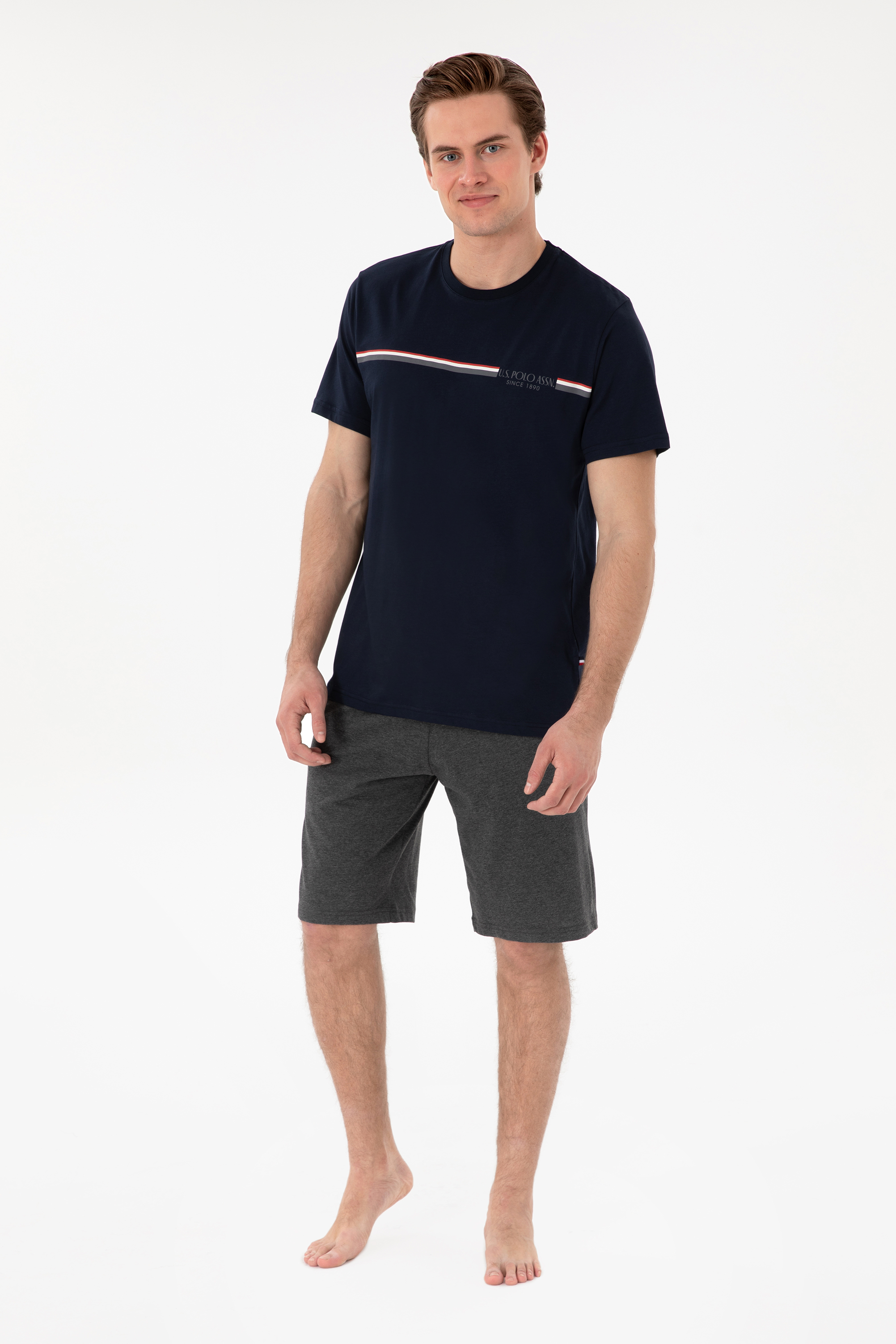 ست پیژامه یقه گرد لاجورد استاندارد فیت مردانه یو اس پولو | US POLO ASSN
