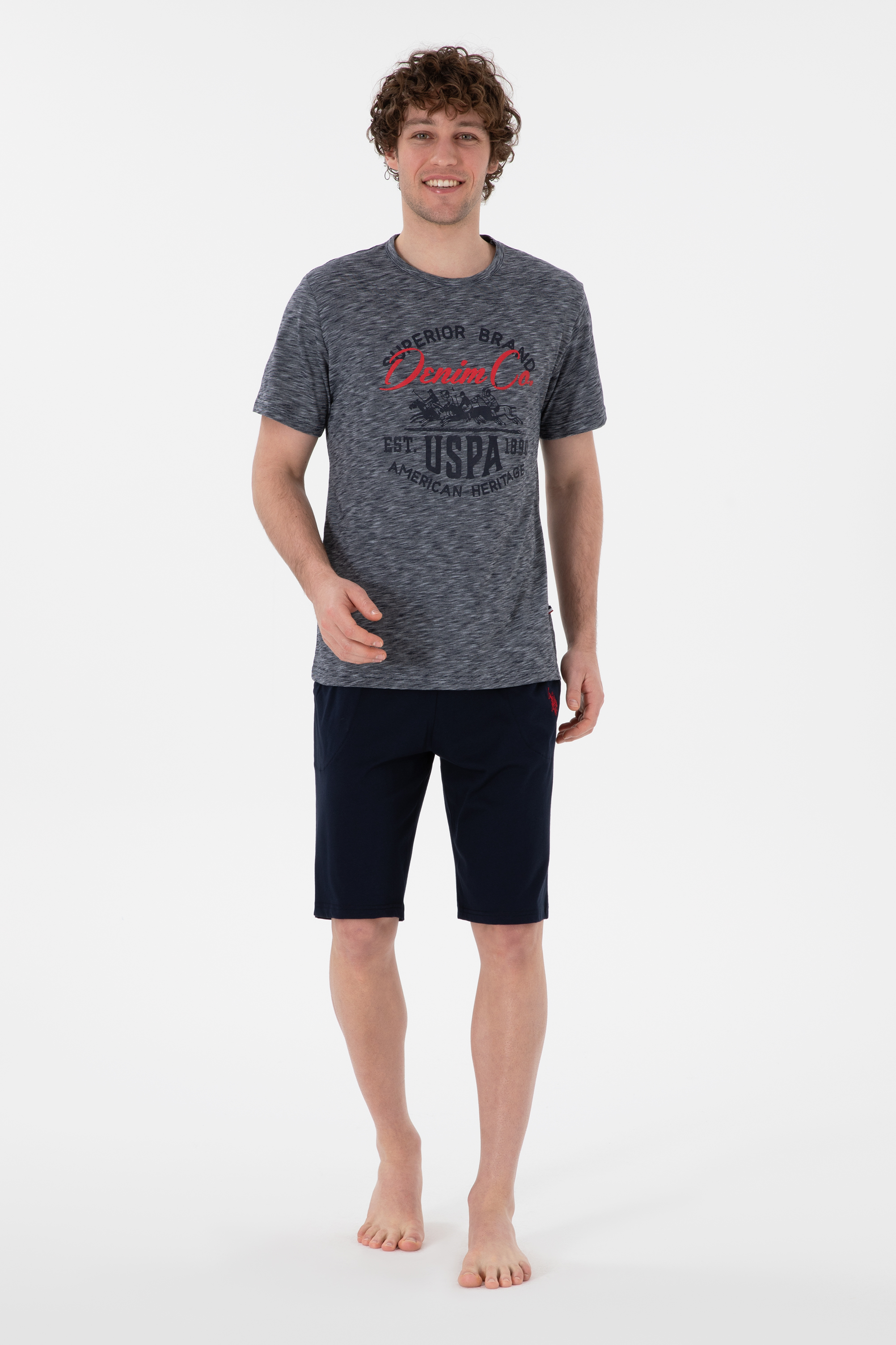 ست پیژامه یقه گرد لاجورد استاندارد فیت مردانه یو اس پولو | US POLO ASSN