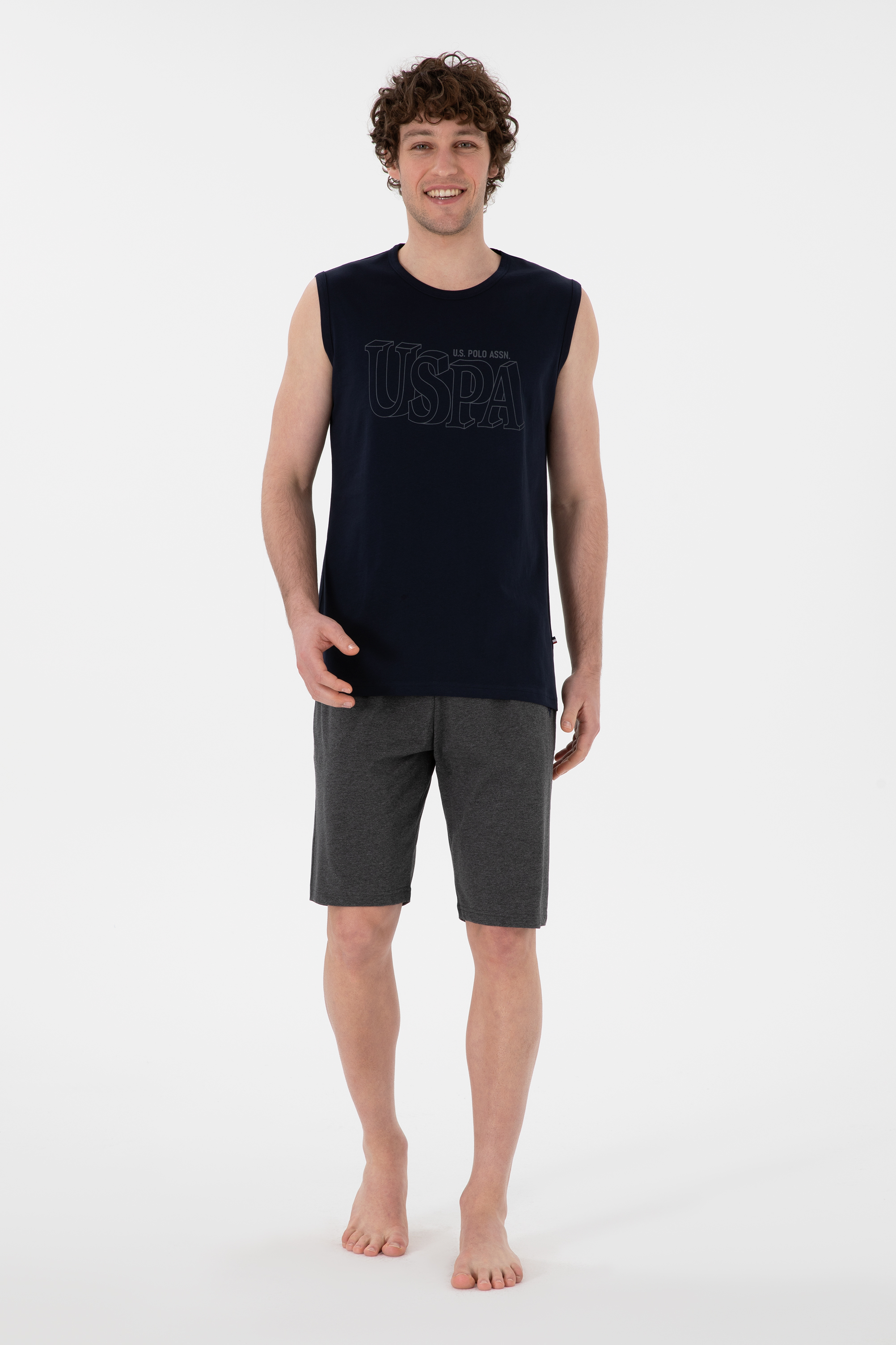 ست پیژامه یقه گرد لاجورد استاندارد فیت مردانه یو اس پولو | US POLO ASSN