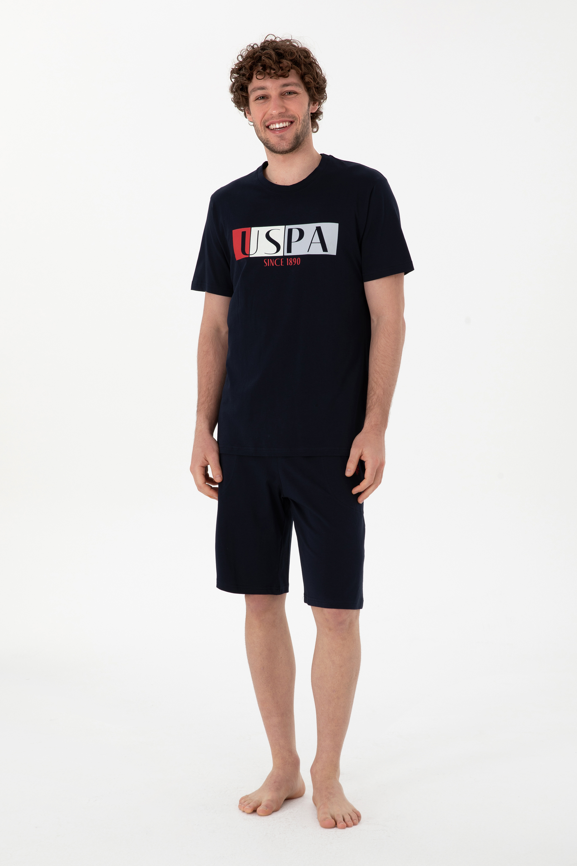 ست پیژامه یقه گرد لاجورد استاندارد فیت مردانه یو اس پولو | US POLO ASSN