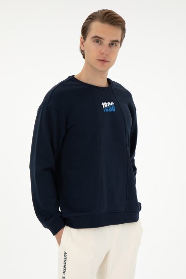 سویشرت یقه گرد لاجورد  ریلکس آستین بلند مردانه یو اس پولو | US POLO ASSN