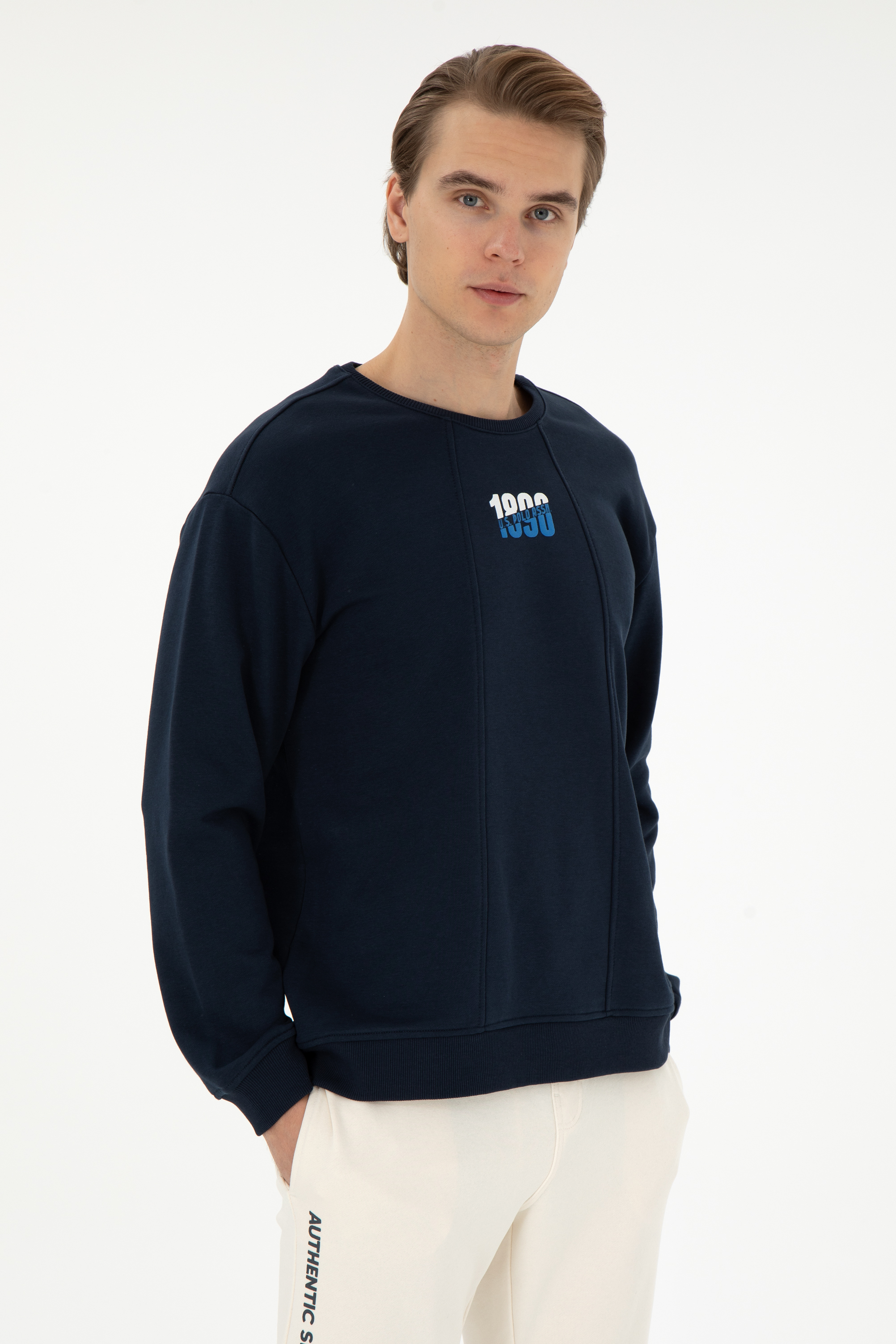 سویشرت یقه گرد لاجورد ریلکس آستین بلند مردانه یو اس پولو | US POLO ASSN