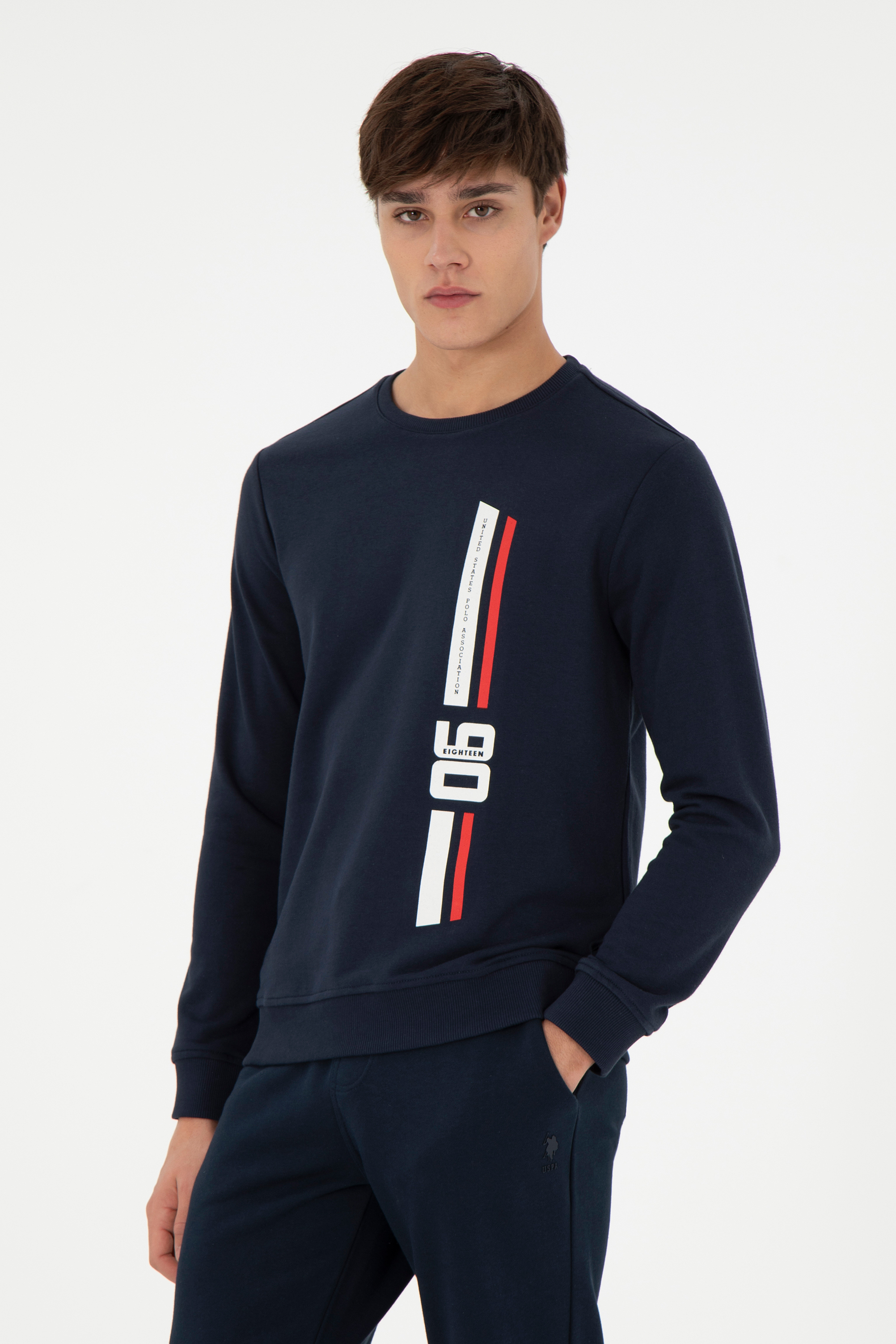 سویشرت یقه گرد لاجورد رگولار آستین بلند مردانه یو اس پولو | US POLO ASSN