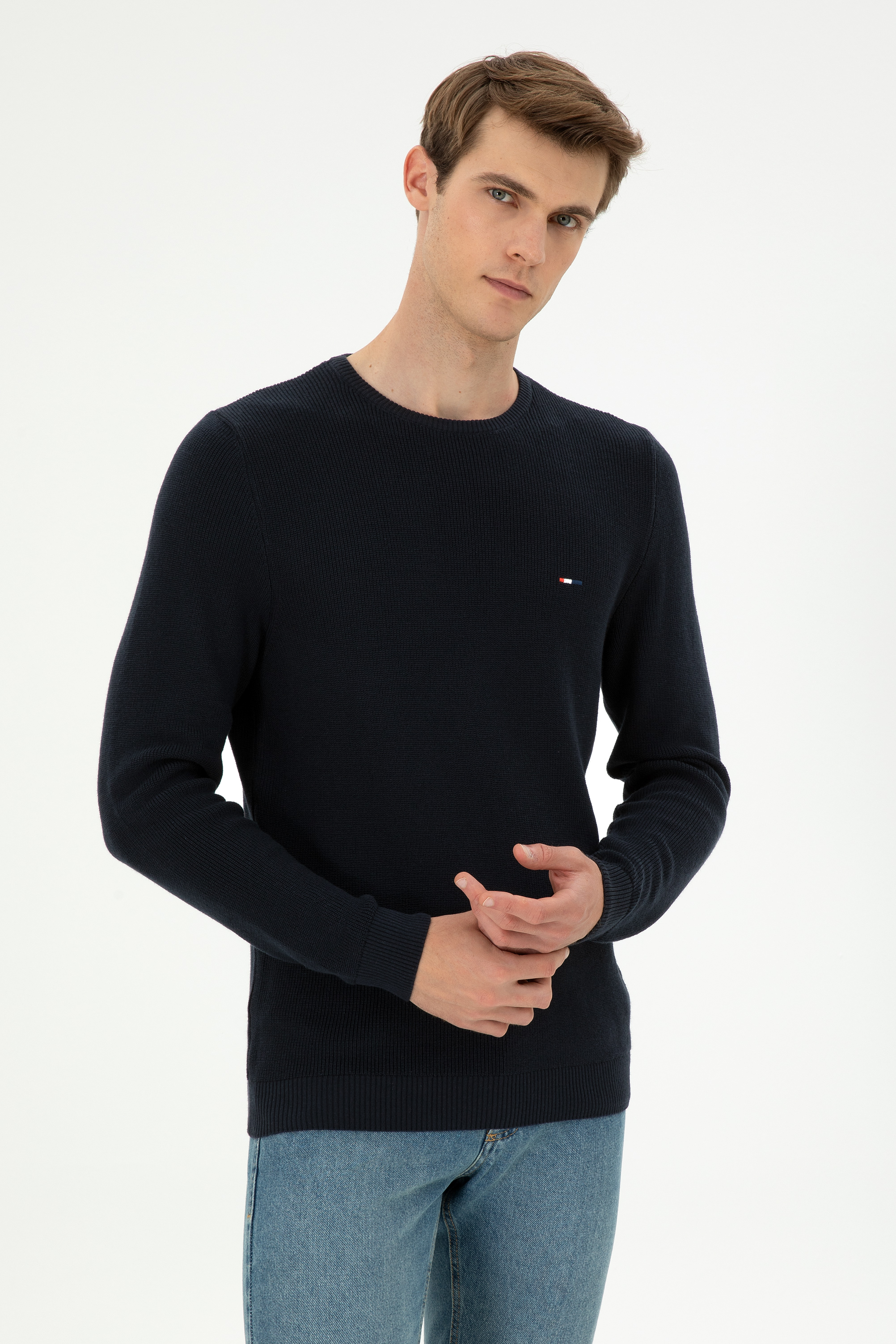بافت بیسیک یقه گرد لاجورد اندامی مردانه یو اس پولو | US POLO ASSN
