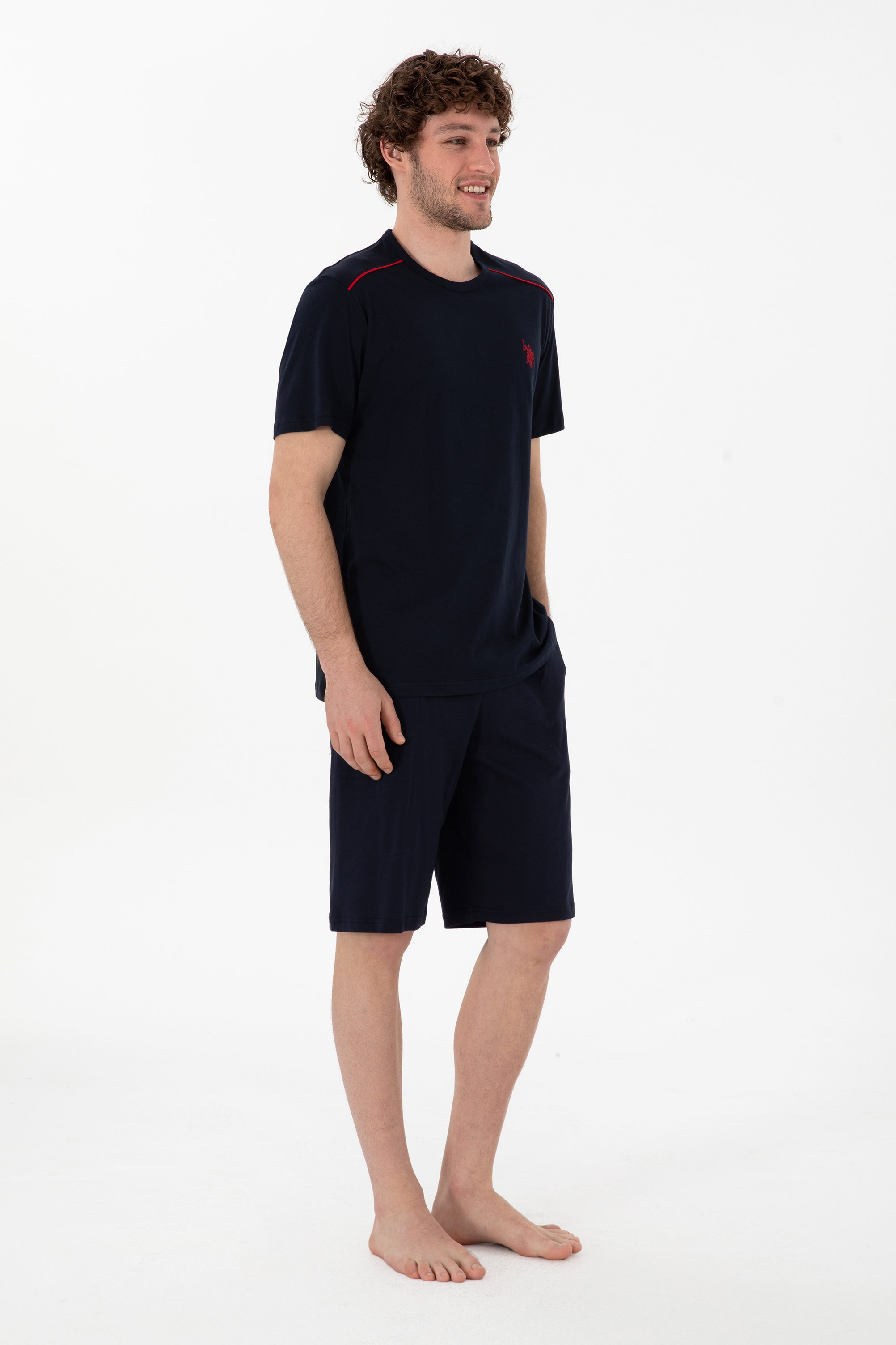 سه عدد ست پیژامه یقه گرد لاجورد استاندارد فیت مردانه یو اس پولو | US POLO ASSN