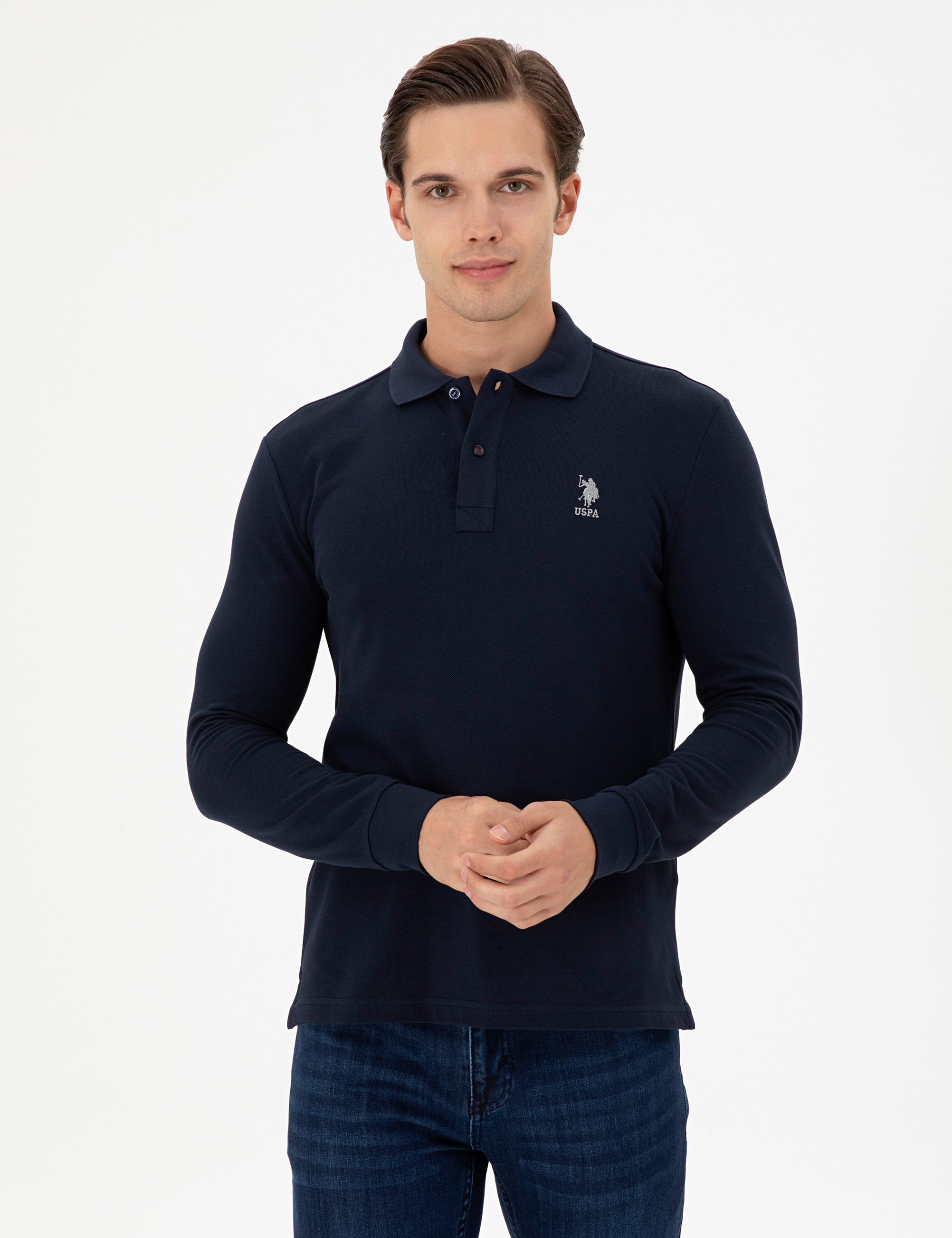 سویشرت بیسیک یقه پولو لاجورد اندامی مردانه یو اس پولو | US POLO ASSN