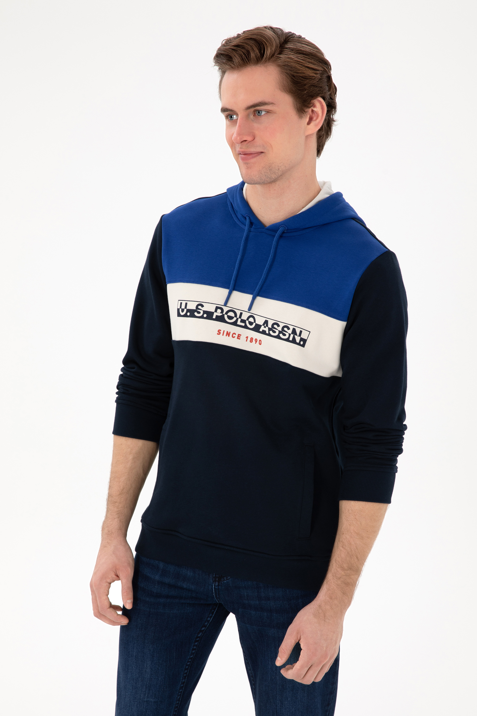 سویشرت هودی لاجورد رگولار آستین بلند مردانه یو اس پولو | US POLO ASSN
