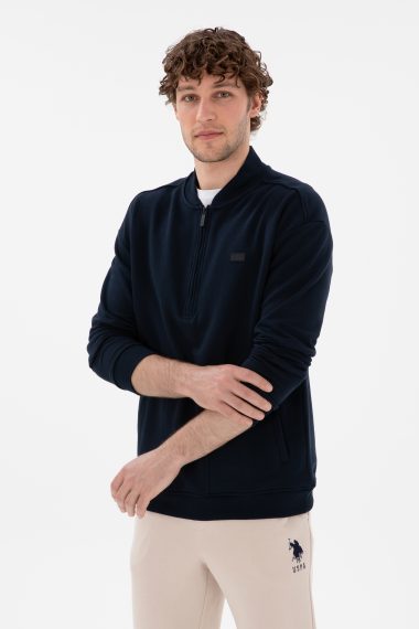 سویشرت یقه ایستاده لاجورد  ریلکس آستین بلند مردانه یو اس پولو | US POLO ASSN