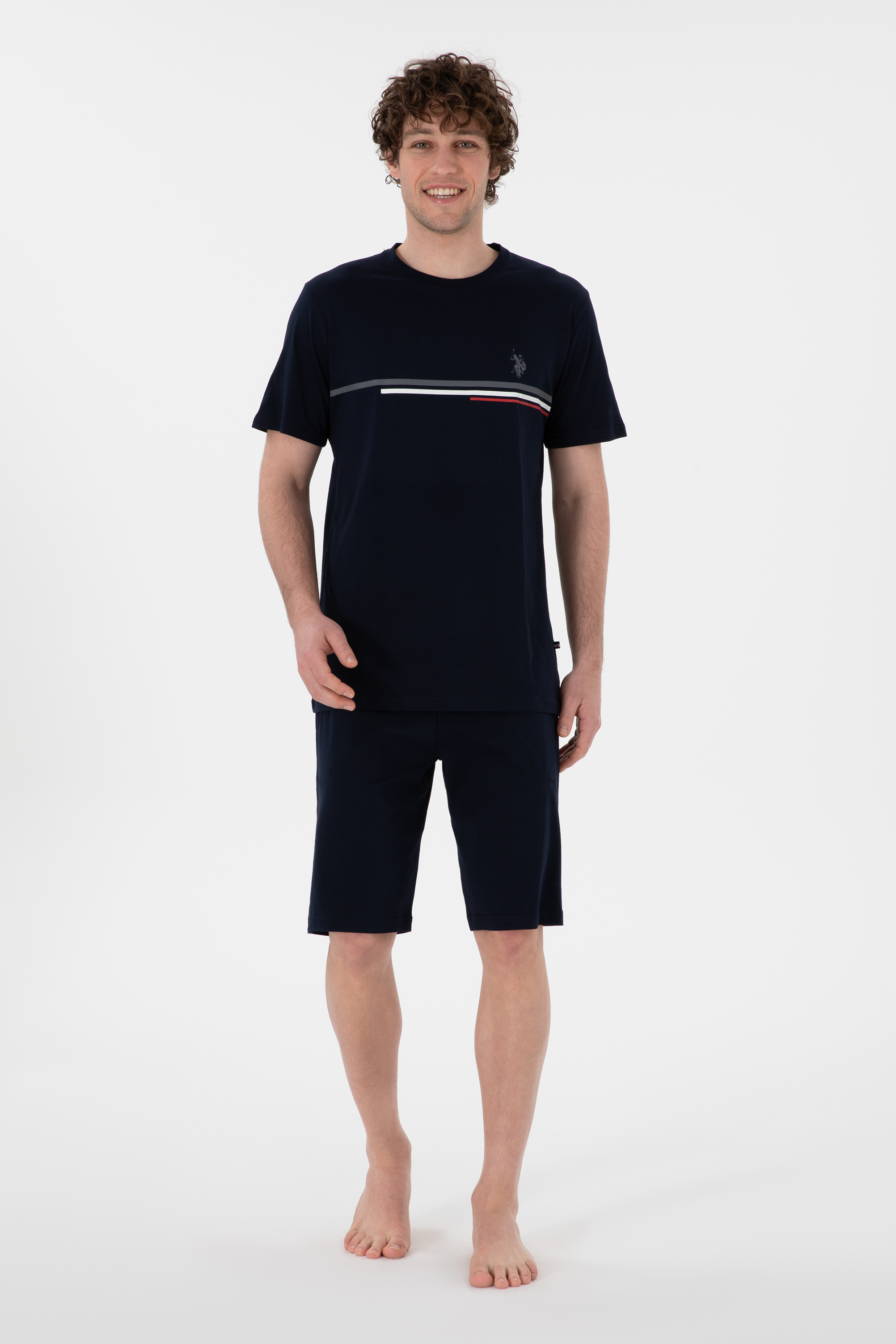سه عدد ست پیژامه یقه گرد لاجورد استاندارد فیت مردانه یو اس پولو | US POLO ASSN