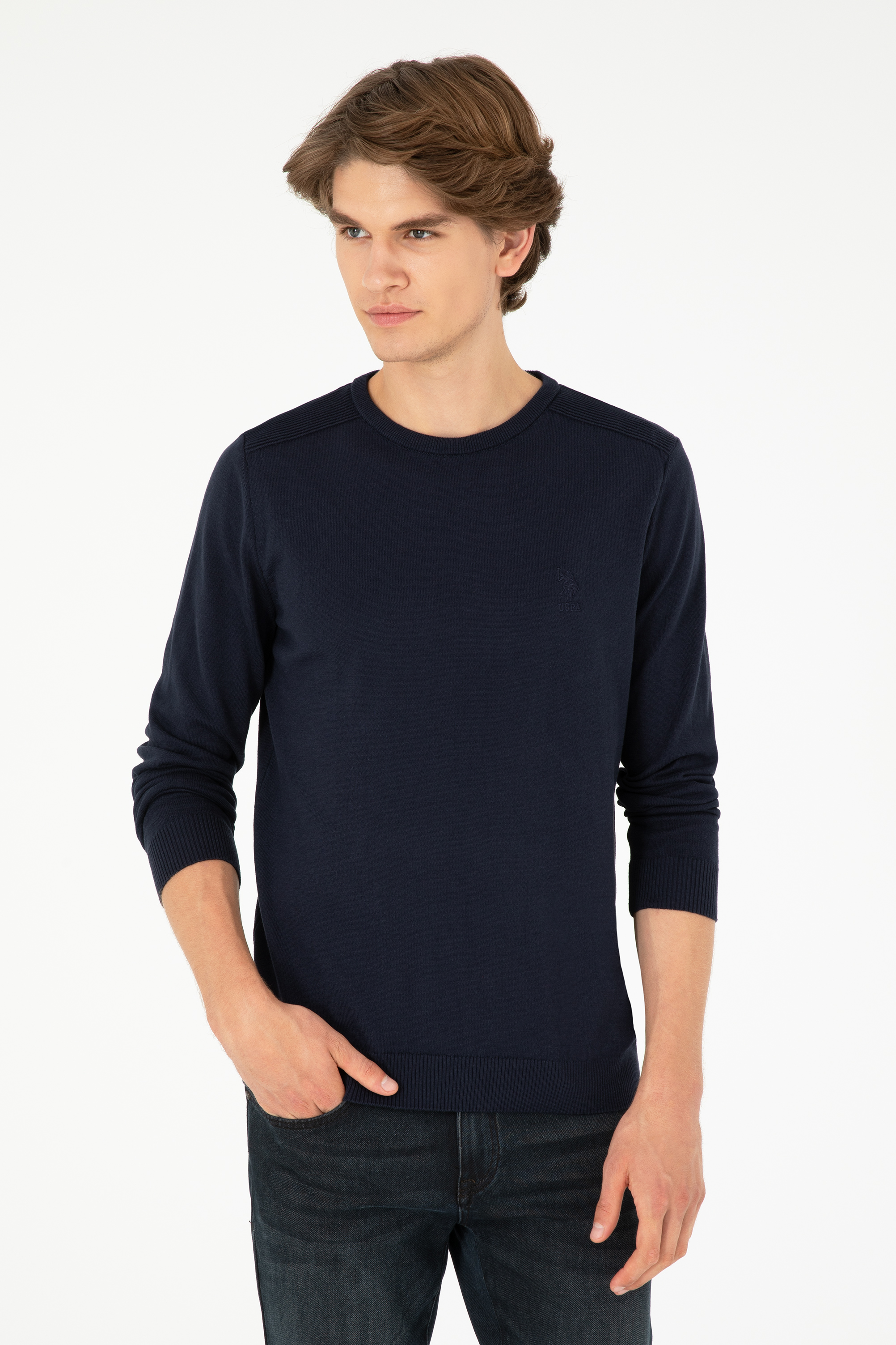 بافت بیسیک یقه گرد لاجورد اندامی مردانه یو اس پولو | US POLO ASSN