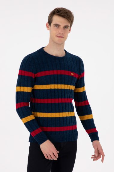 بافت یقه گرد لاجورد  رگولار آستین بلند مردانه یو اس پولو | US POLO ASSN