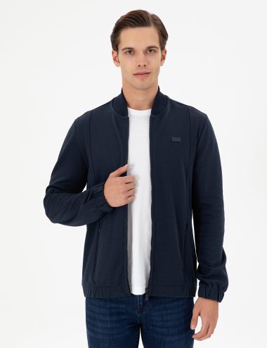 ژاکت یقه ایستاده لاجورد  اندامی آستین بلند مردانه یو اس پولو | US POLO ASSN
