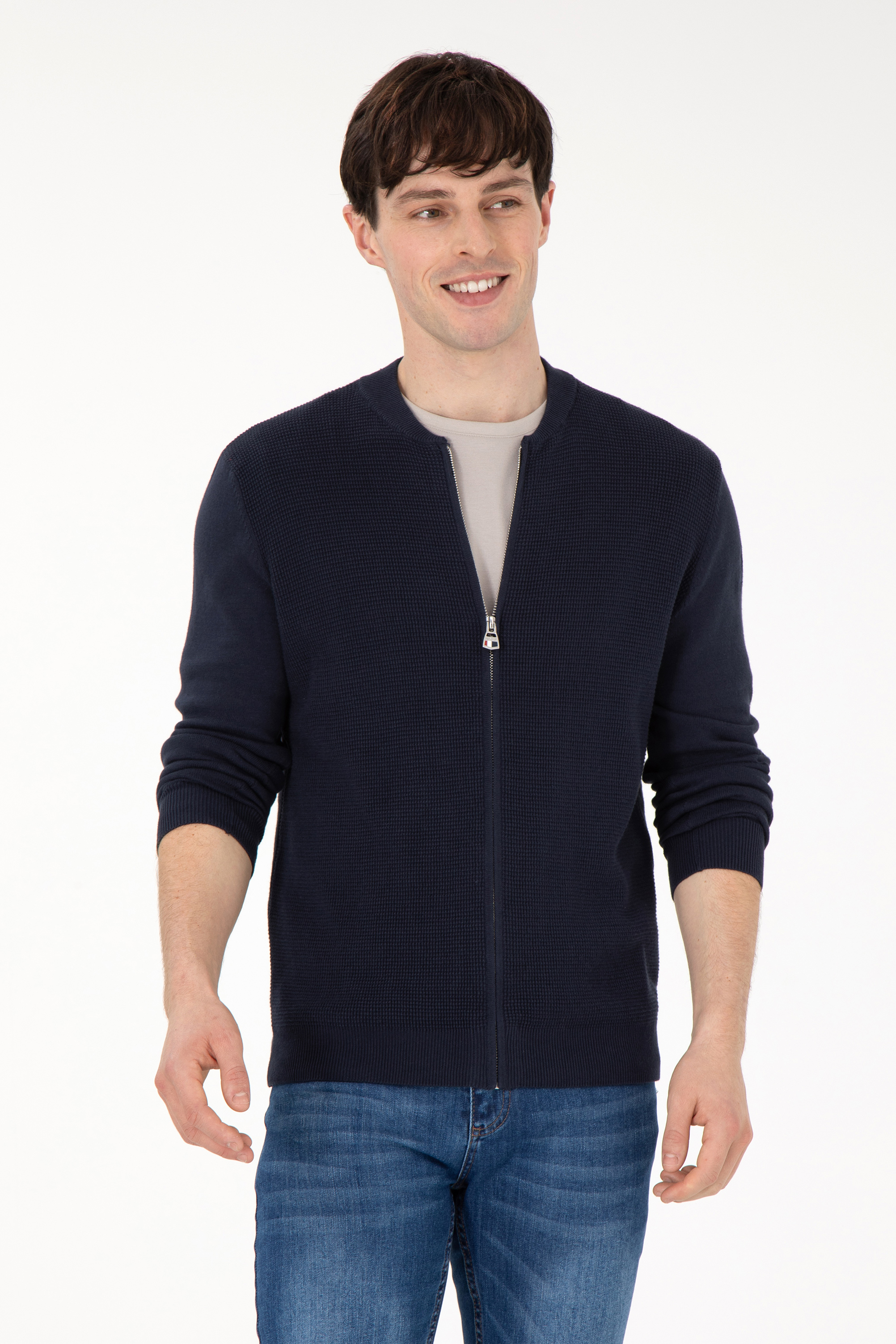 ژاکت تریکو بیسیک یقه گرد لاجورد رگولار آستین بلند مردانه یو اس پولو | US POLO ASSN