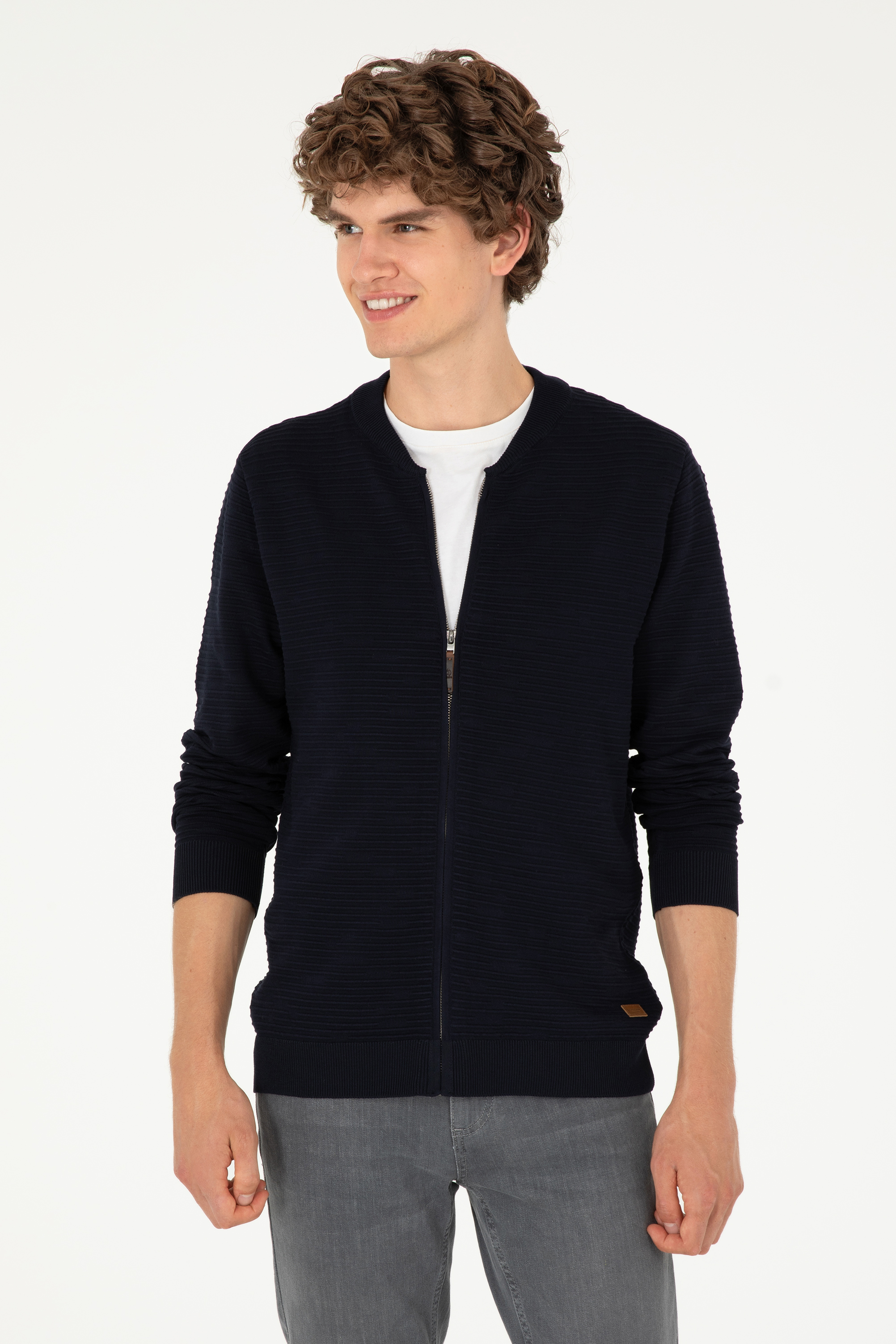 ژاکت تریکو یقه ایستاده لاجورد رگولار آستین بلند مردانه یو اس پولو | US POLO ASSN
