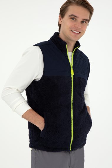 ژاکت یقه ایستاده لاجورد  رگولار بدون آستین مردانه یو اس پولو | US POLO ASSN